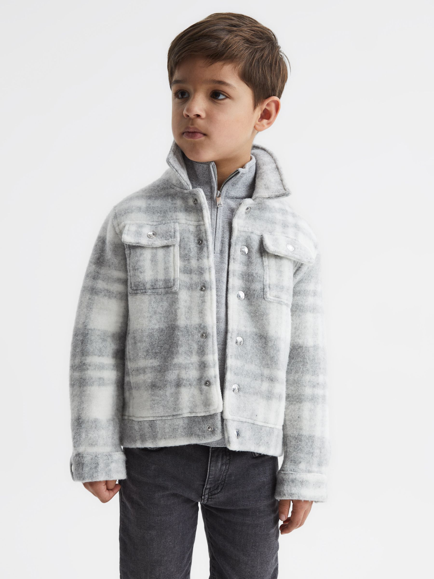 4-9 yrs Checked Overshirt in Grey/Ecru - Image 1 of 6
