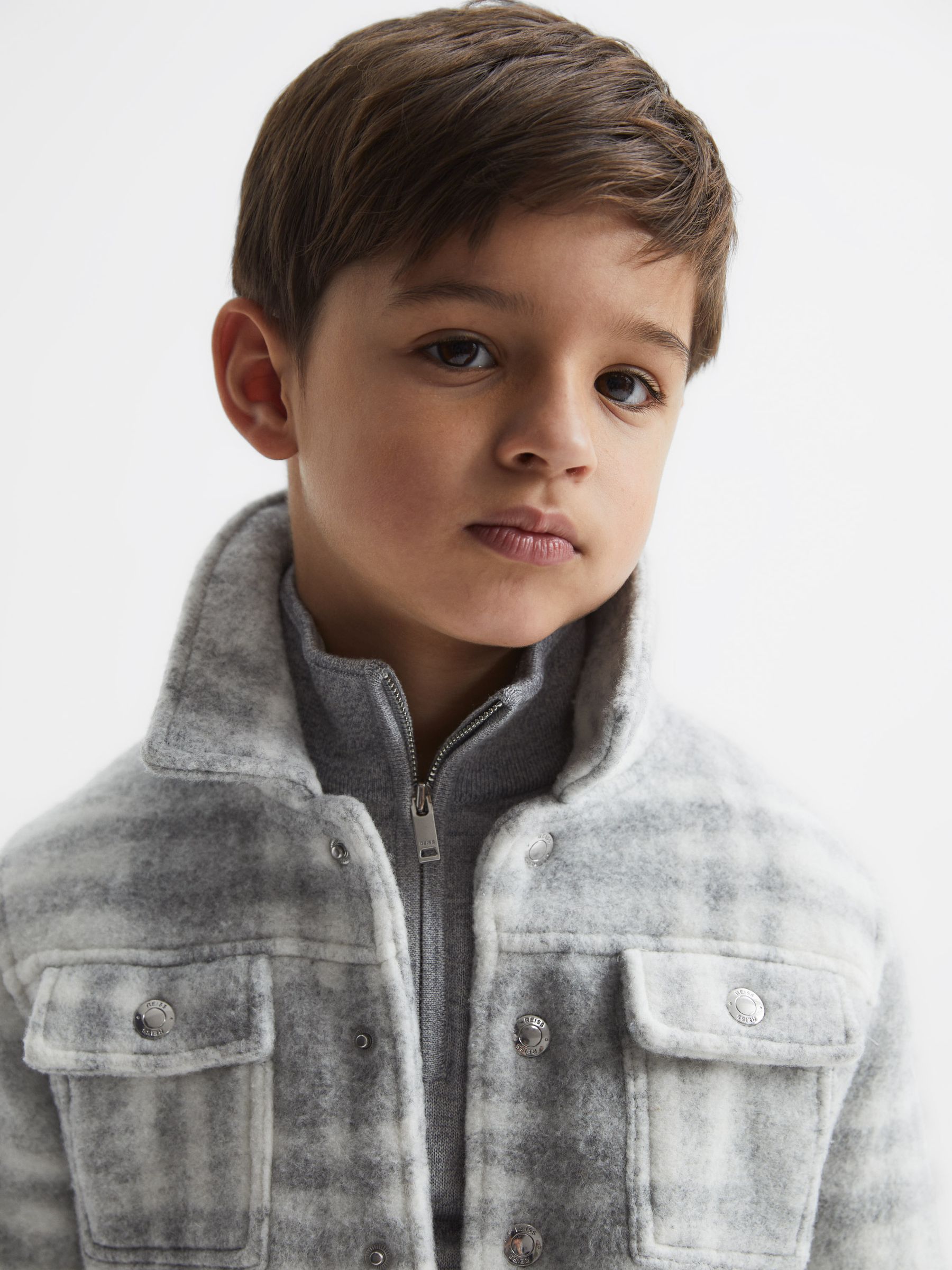 4-9 yrs Checked Overshirt in Grey/Ecru - Image 4 of 6