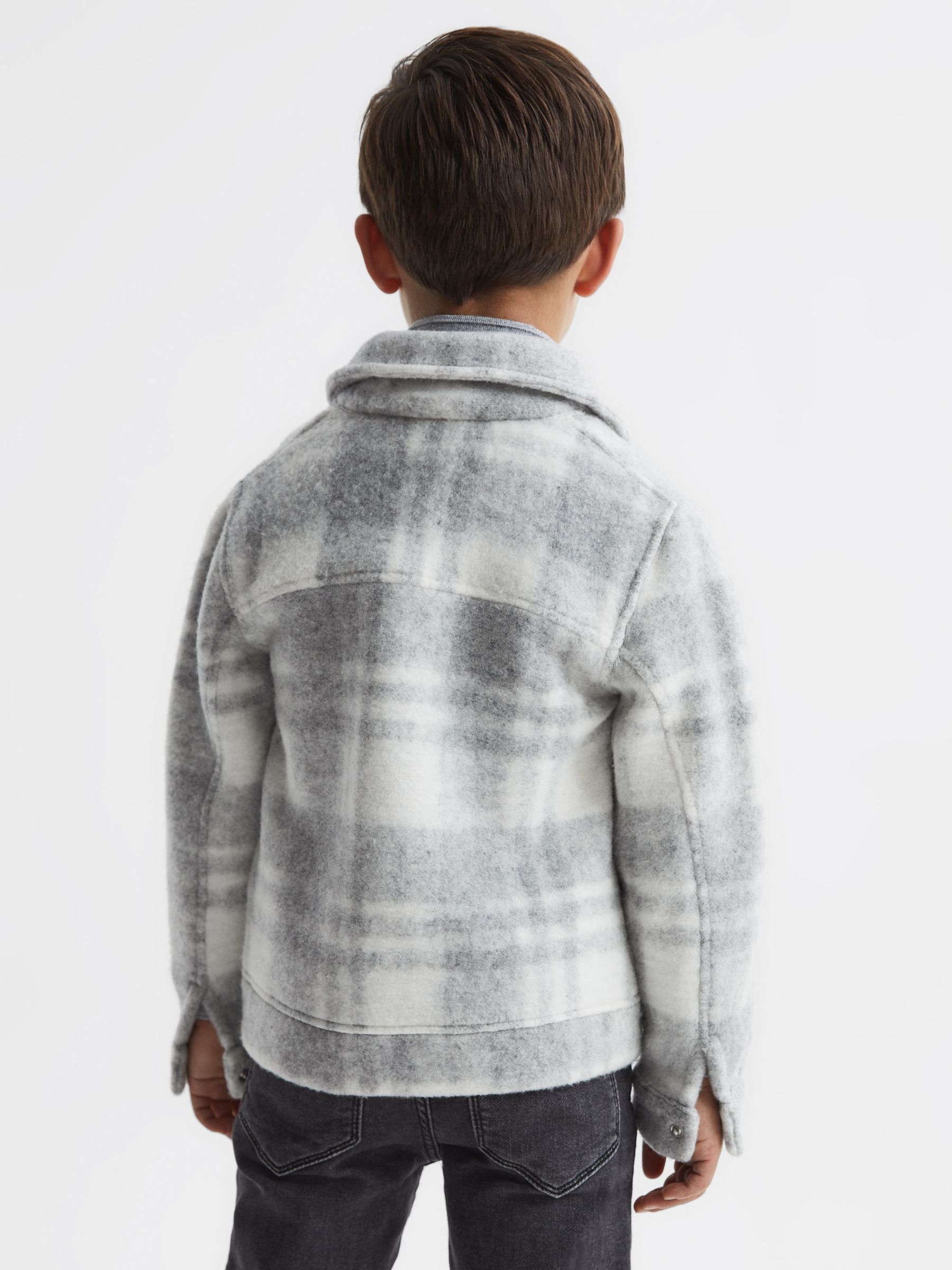 4-9 yrs Checked Overshirt in Grey/Ecru - Image 5 of 6