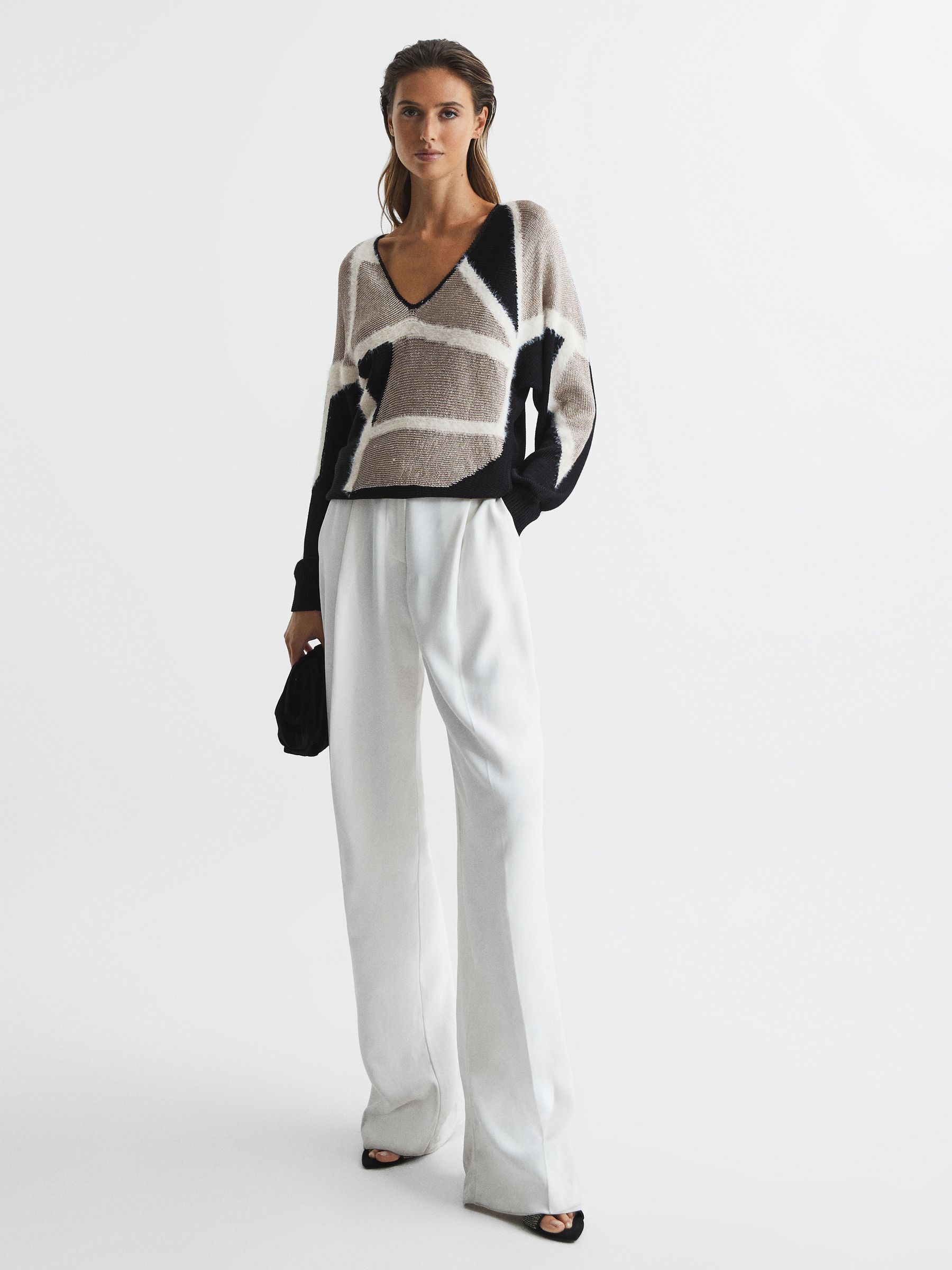 Metallic Spliced Pattern Jumper in Black - Image 3 of 7