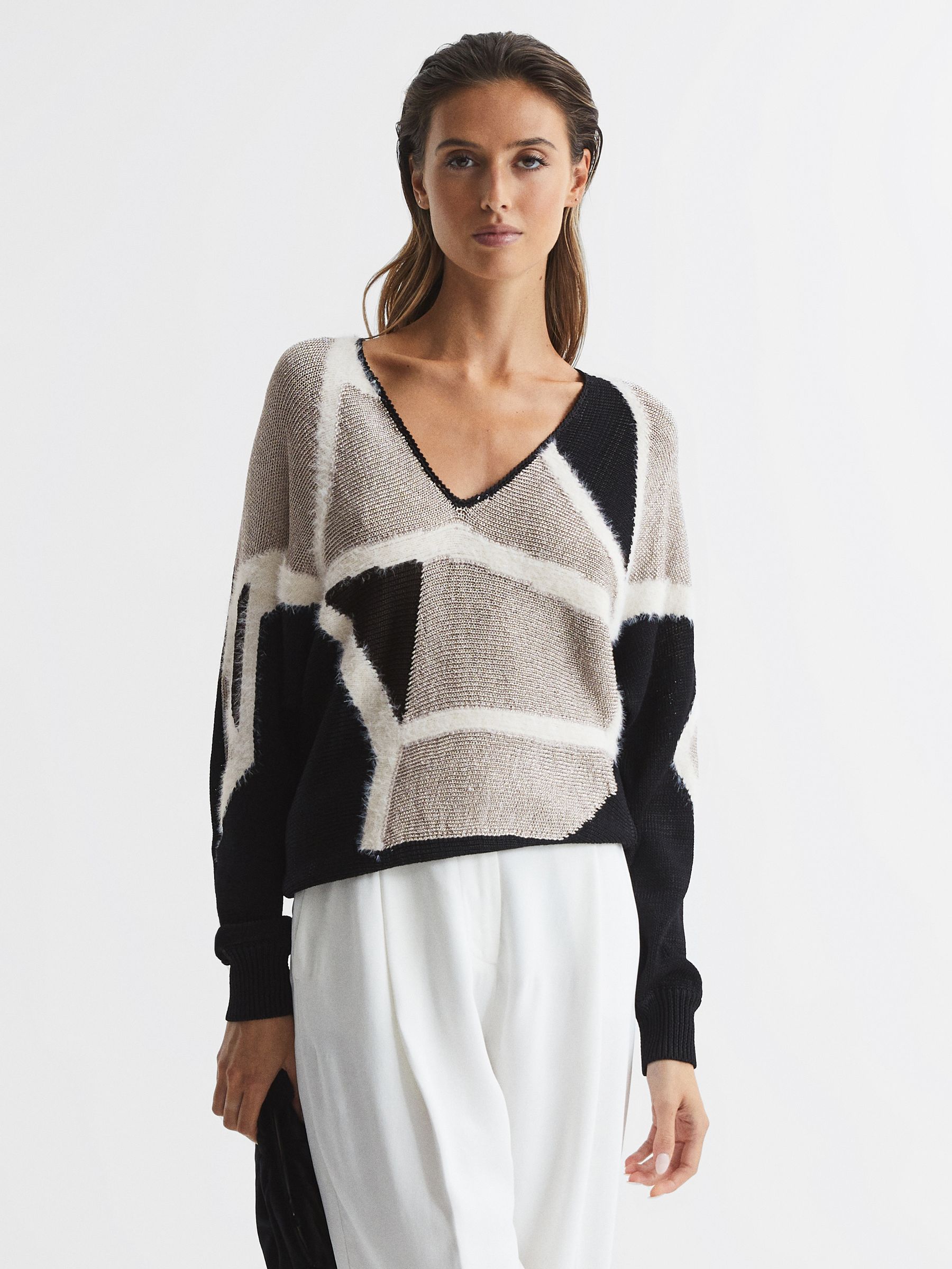Metallic Spliced Pattern Jumper in Black - Image 6 of 7