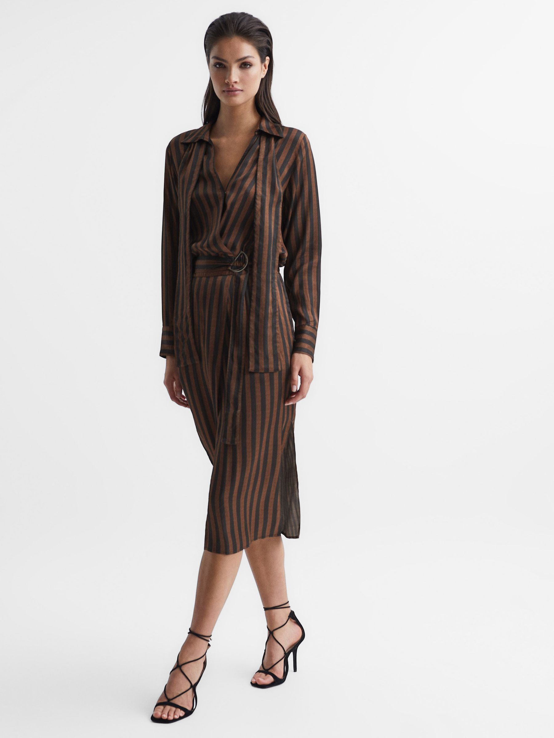 Stripe Shirt Dress in Brown - Image 1 of 9