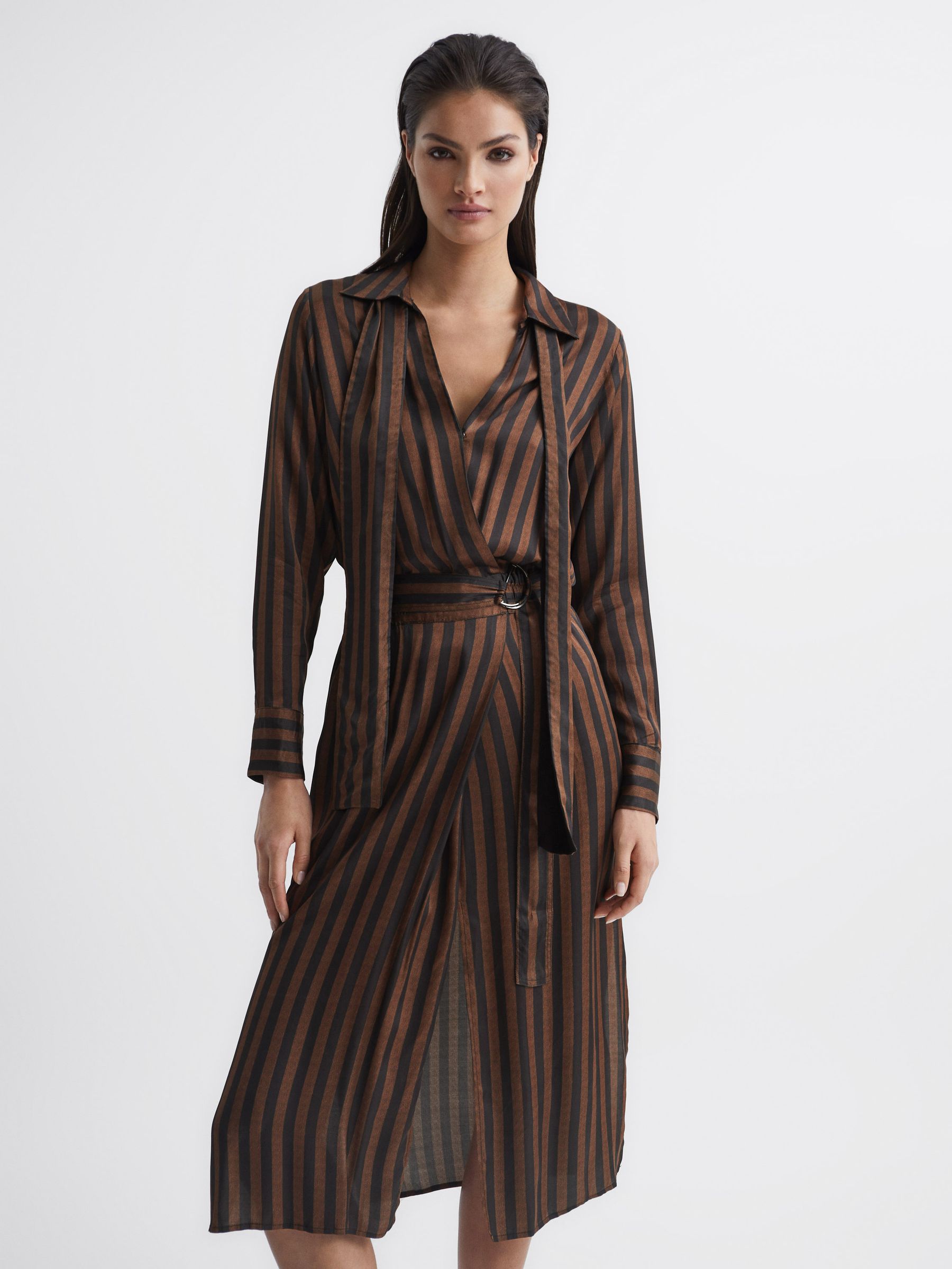 Stripe Shirt Dress in Brown - Image 3 of 9