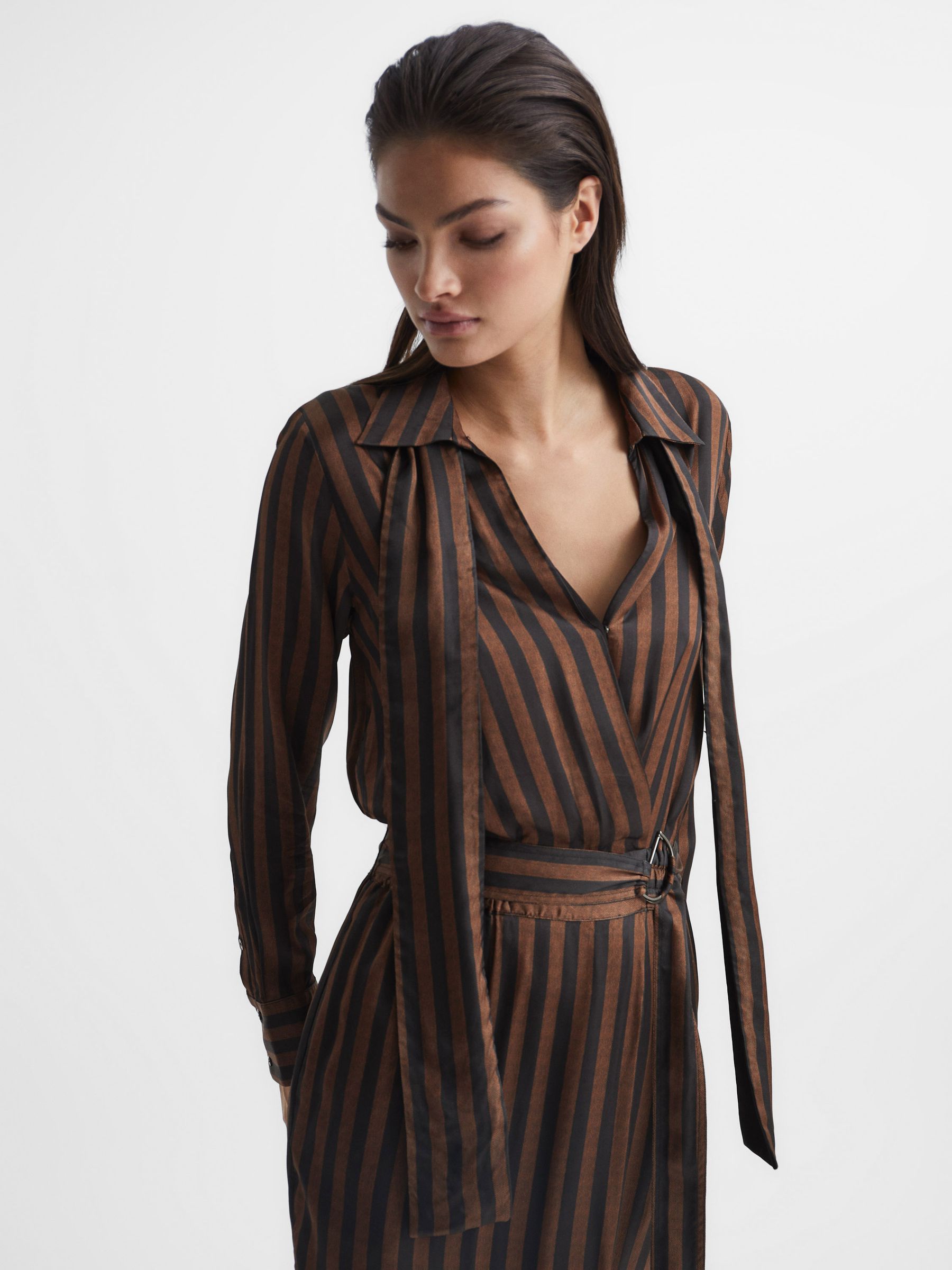 Stripe Shirt Dress in Brown - Image 7 of 9