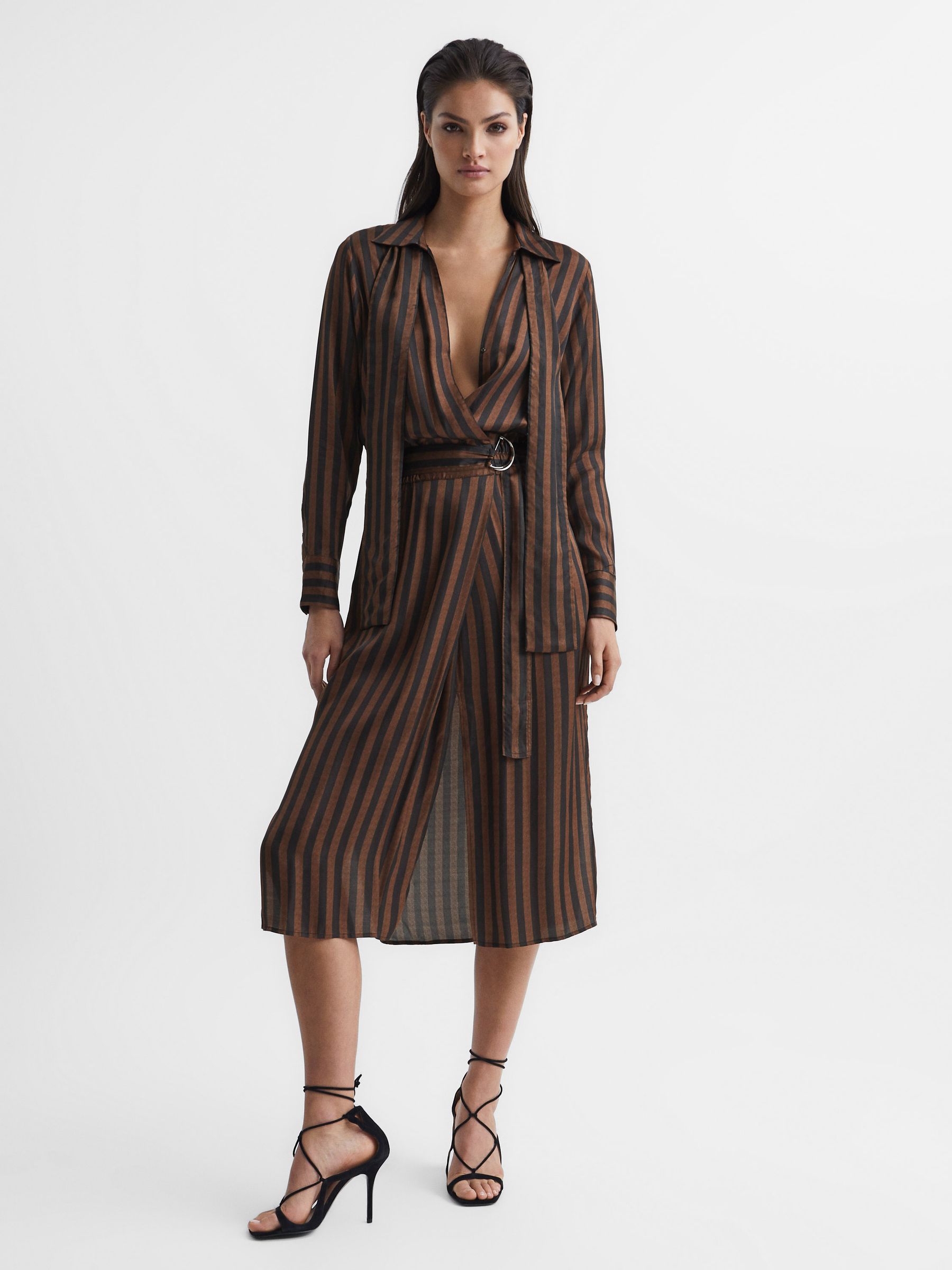 Stripe Shirt Dress in Brown - Image 8 of 9