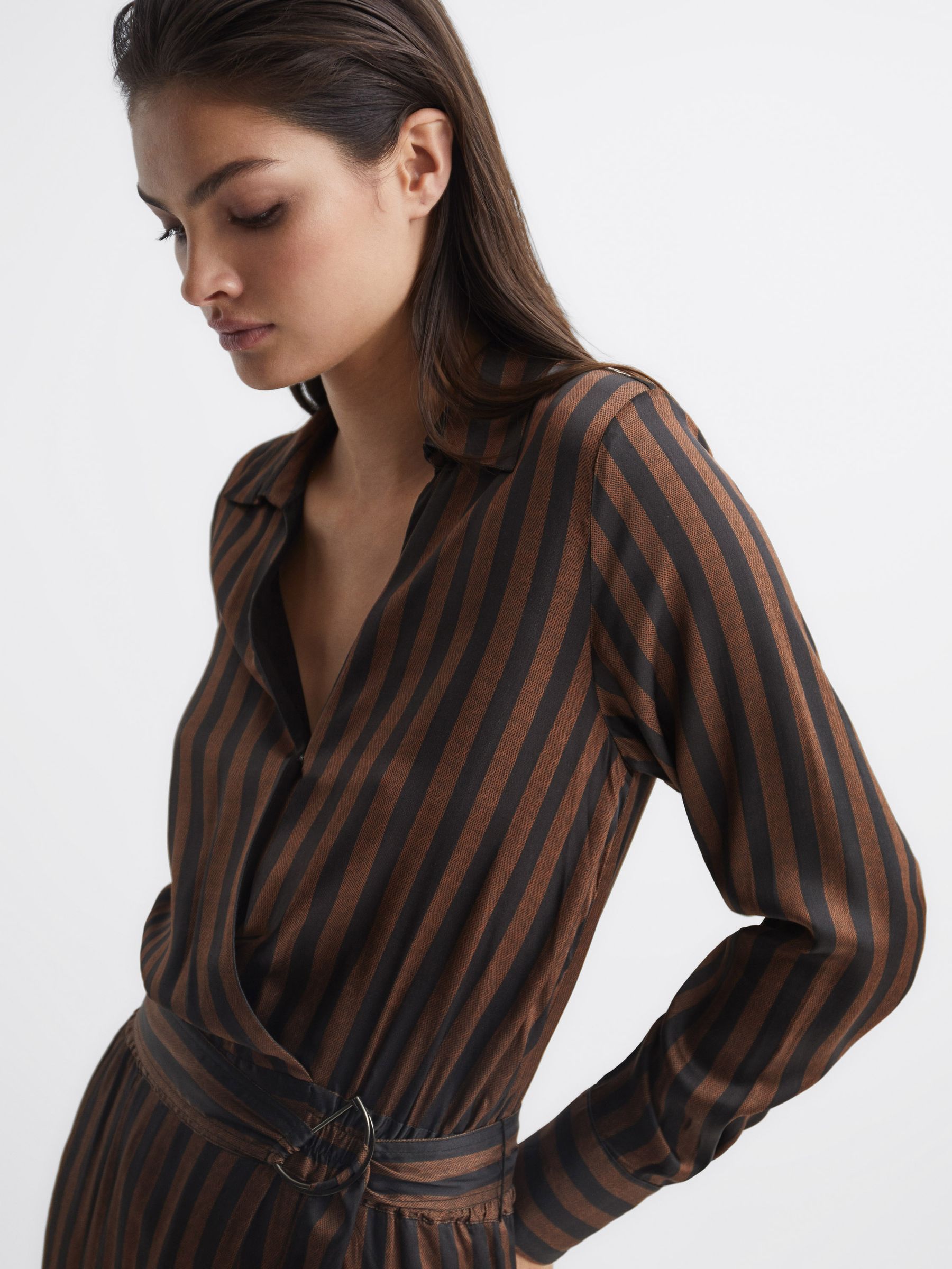Stripe Shirt Dress in Brown - Image 9 of 9