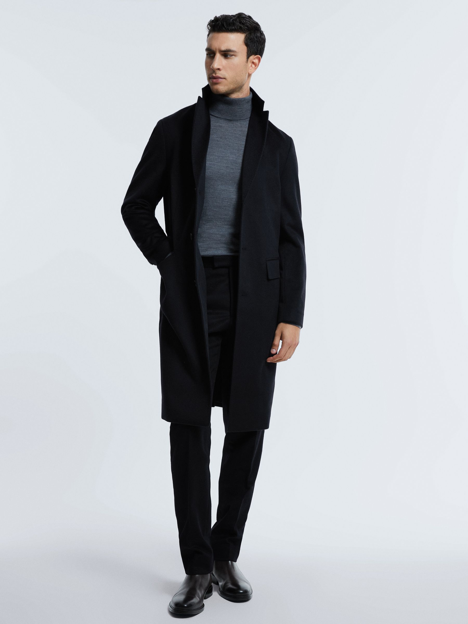 Atelier Cashmere Single Breasted Coat in Navy - Image 3 of 8