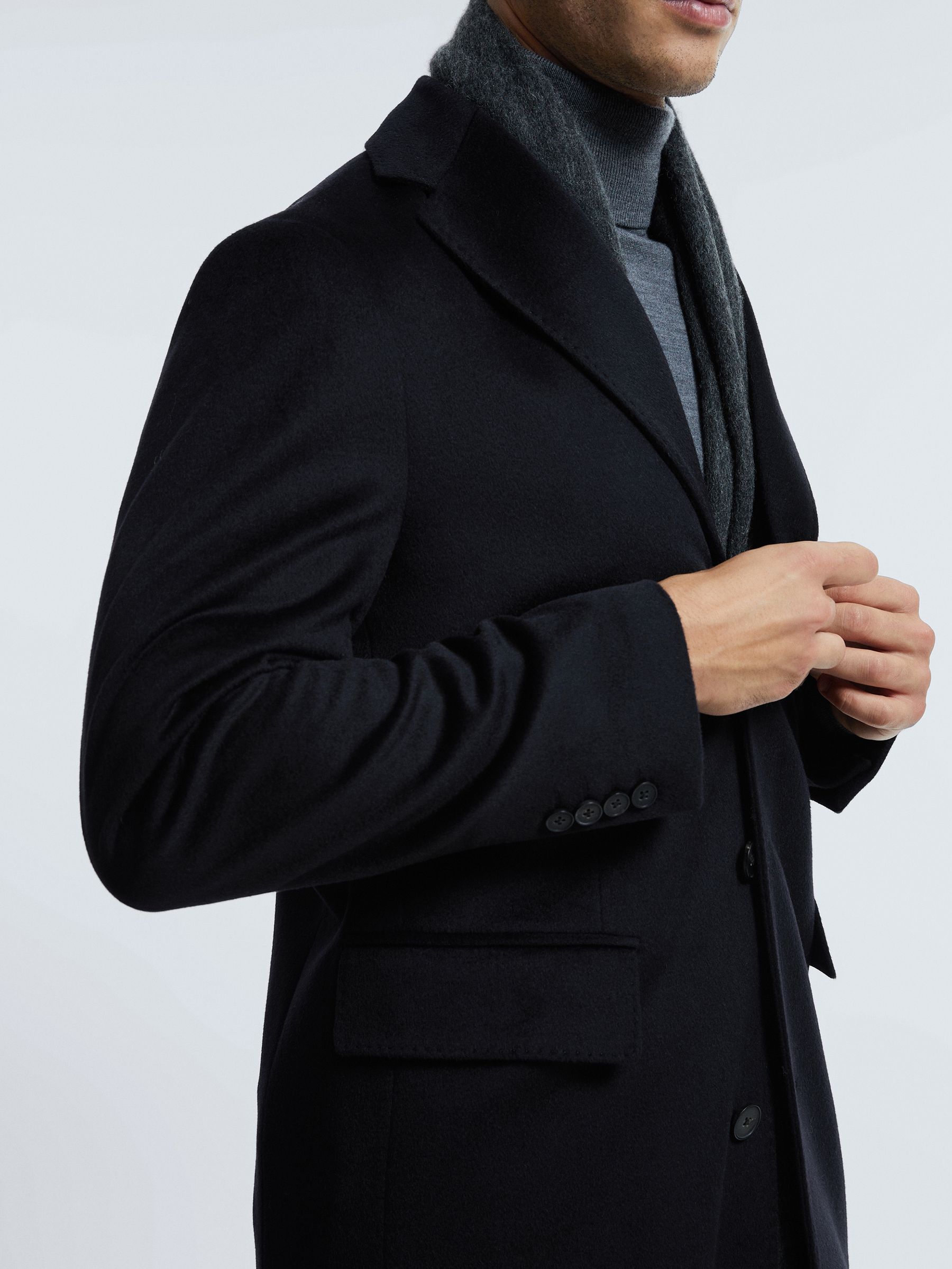 Atelier Cashmere Single Breasted Coat in Navy - Image 4 of 8