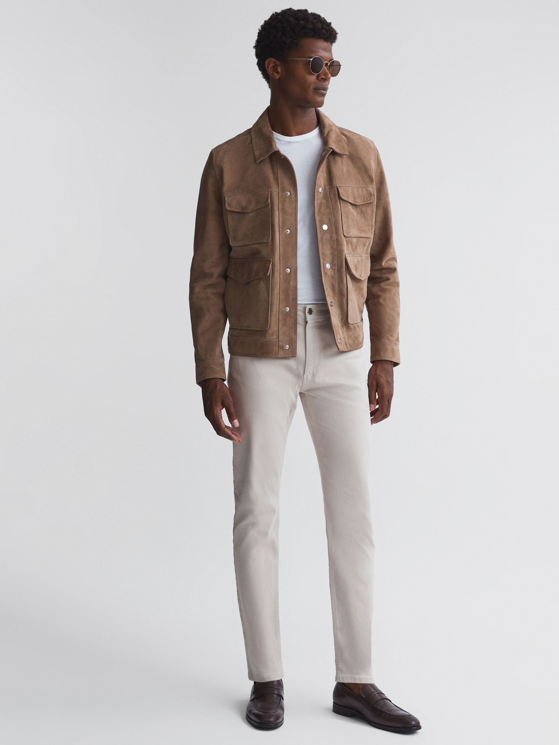 Slim Fit Brushed Jeans in Stone - Image 7 of 8