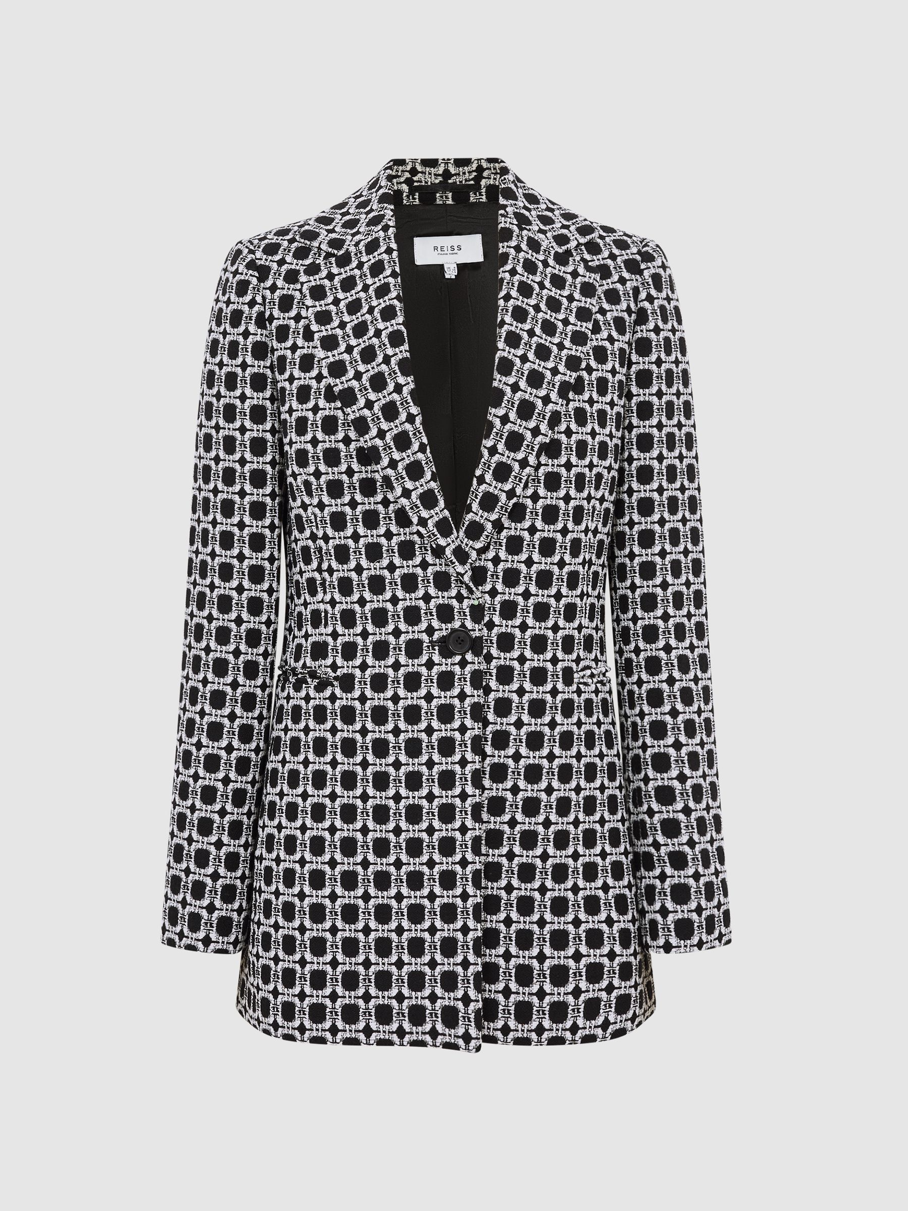 Single Breasted Jacquard Blazer in Black/White - Image 2 of 7