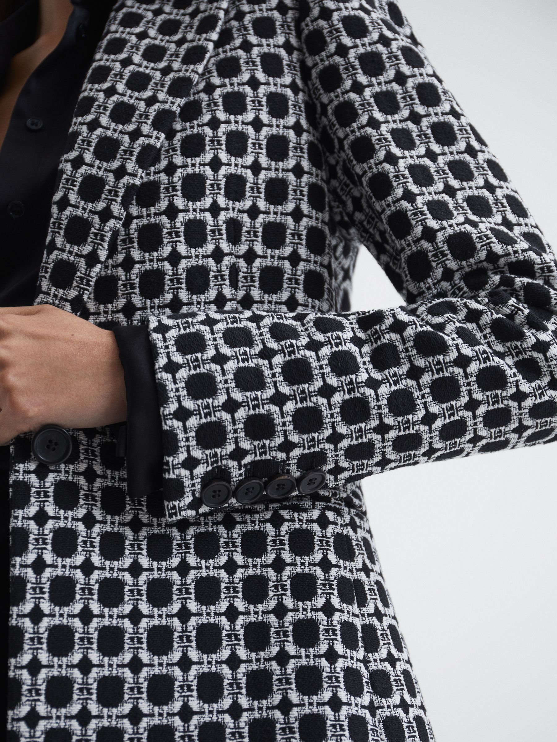 Single Breasted Jacquard Blazer in Black/White - Image 7 of 7