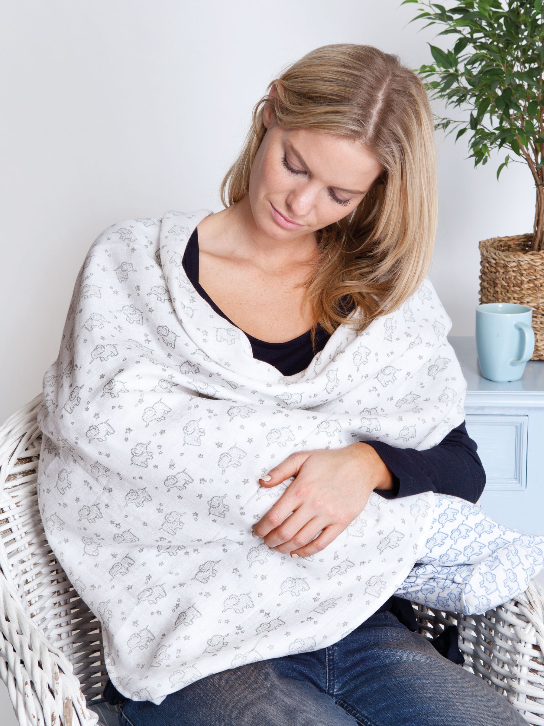 Grey Extra Large Elephant Print Muslin - Image 2 of 2