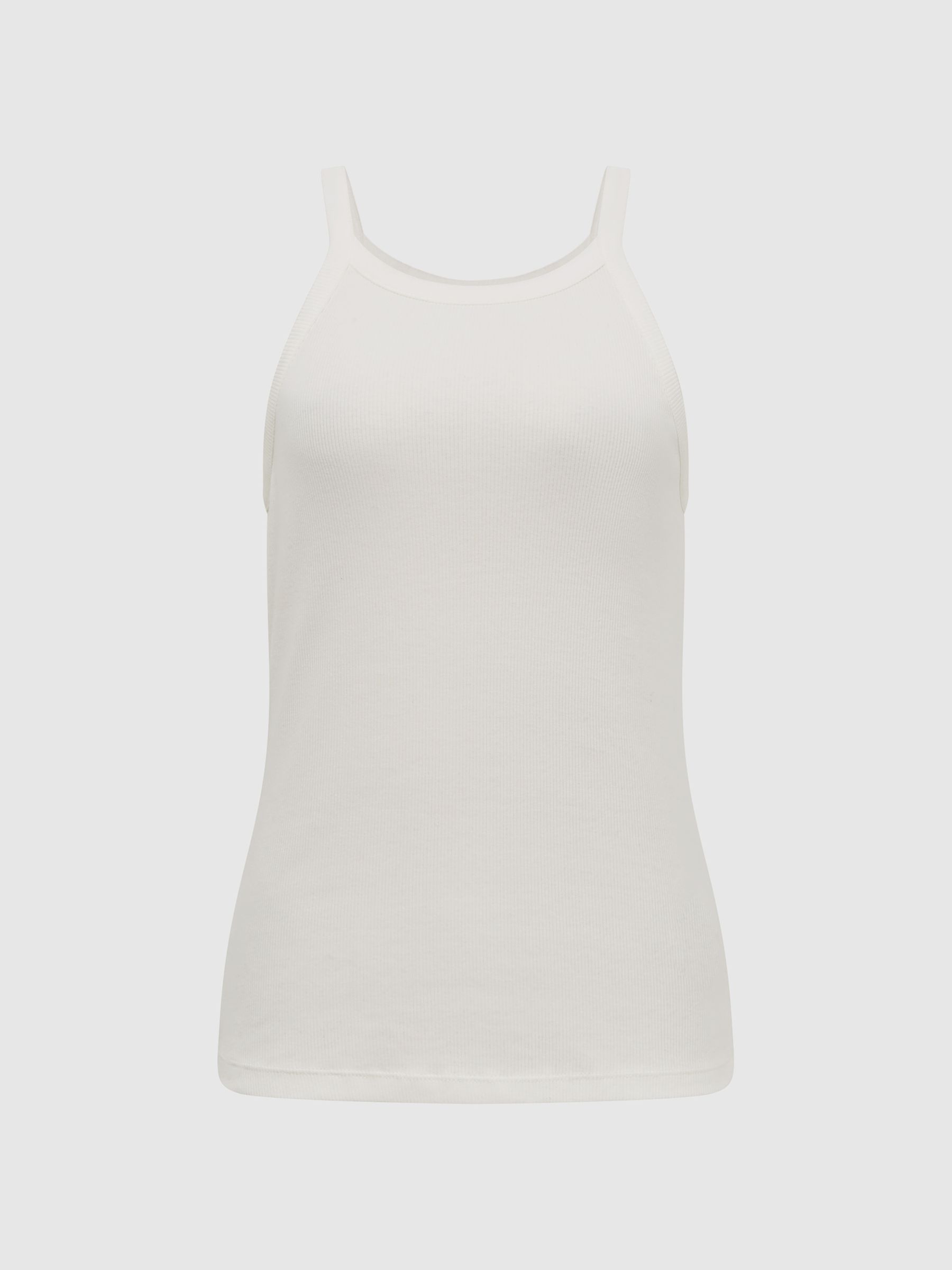 Crew Neck Ribbed Cami Vest Top in White - Image 2 of 7 Crew Neck Ribbed Cami Vest Top in White - Image 2 of 7