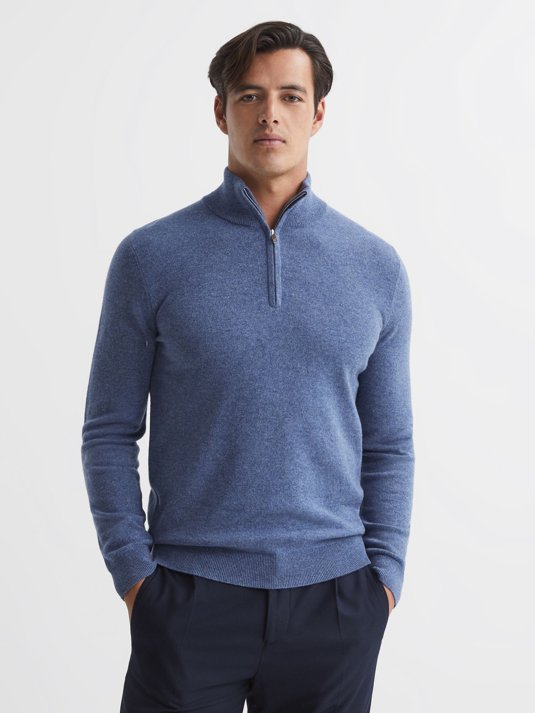 Reiss Cashmere Slim Fit Half Zip Jumper in Fresco Blue REISS