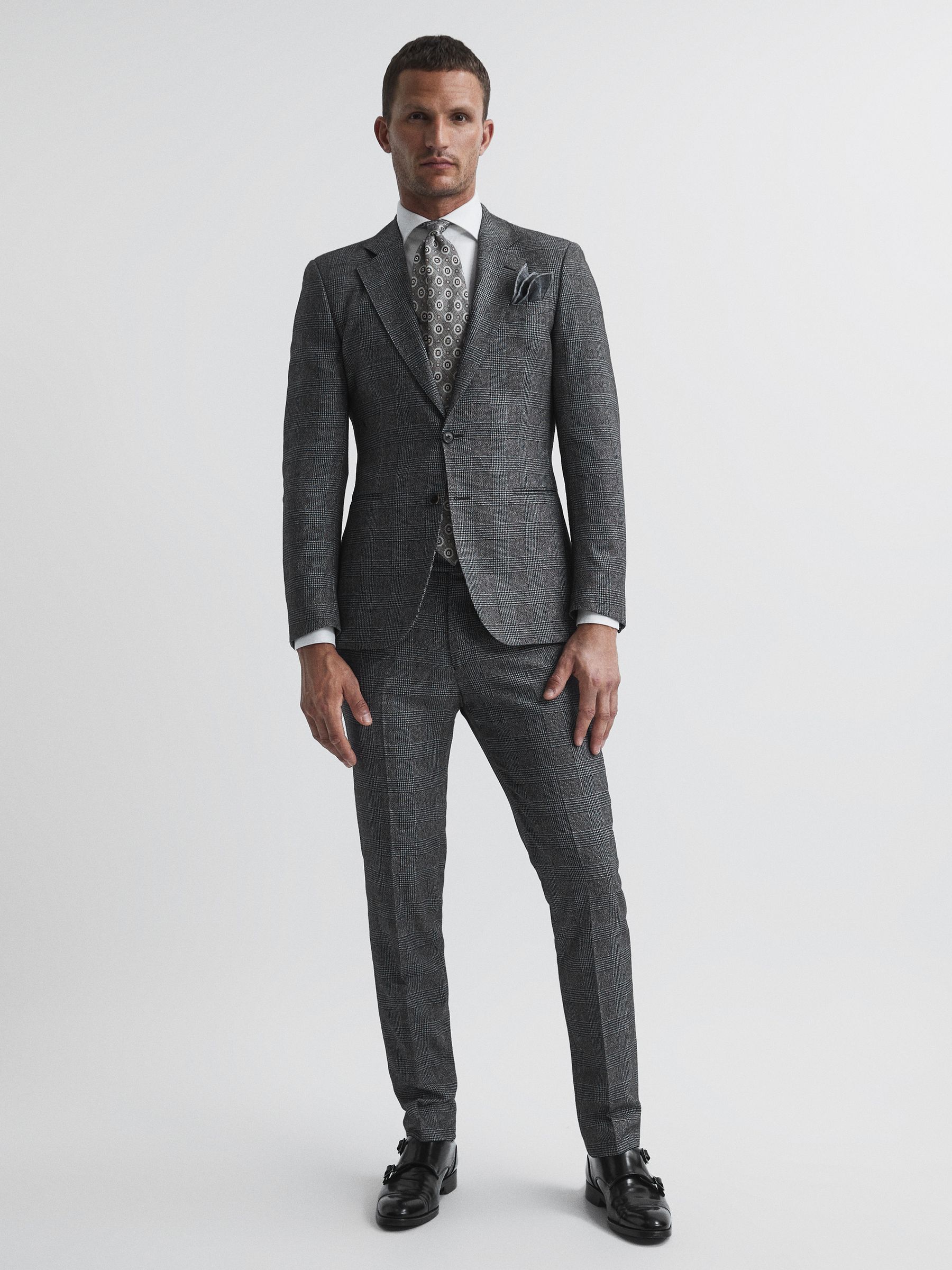 Babbington Navy Check Mixer Slim Fit Trousers - Image 3 of 5