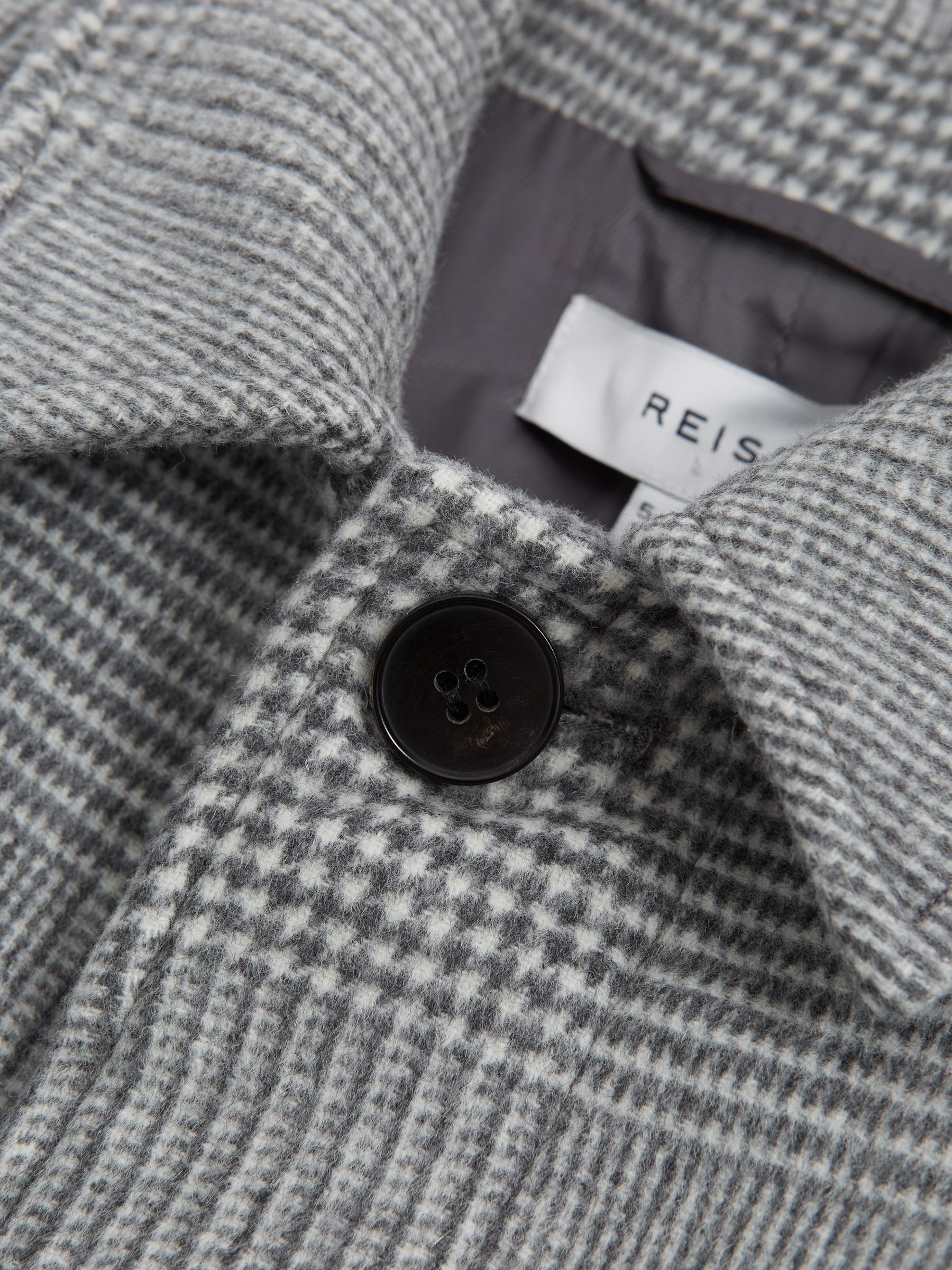 Senior Wool Blend Prince of Wales Check Overcoat in Grey - Image 5 of 5