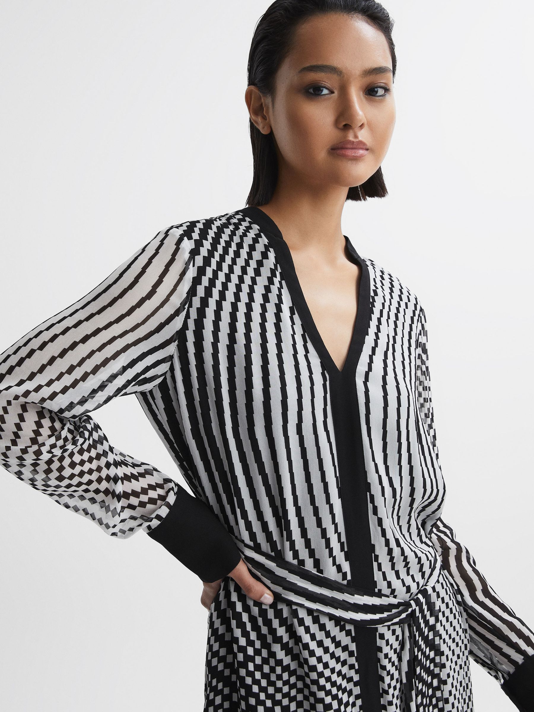 Check Belted Mini Dress in Black/White - Image 3 of 5