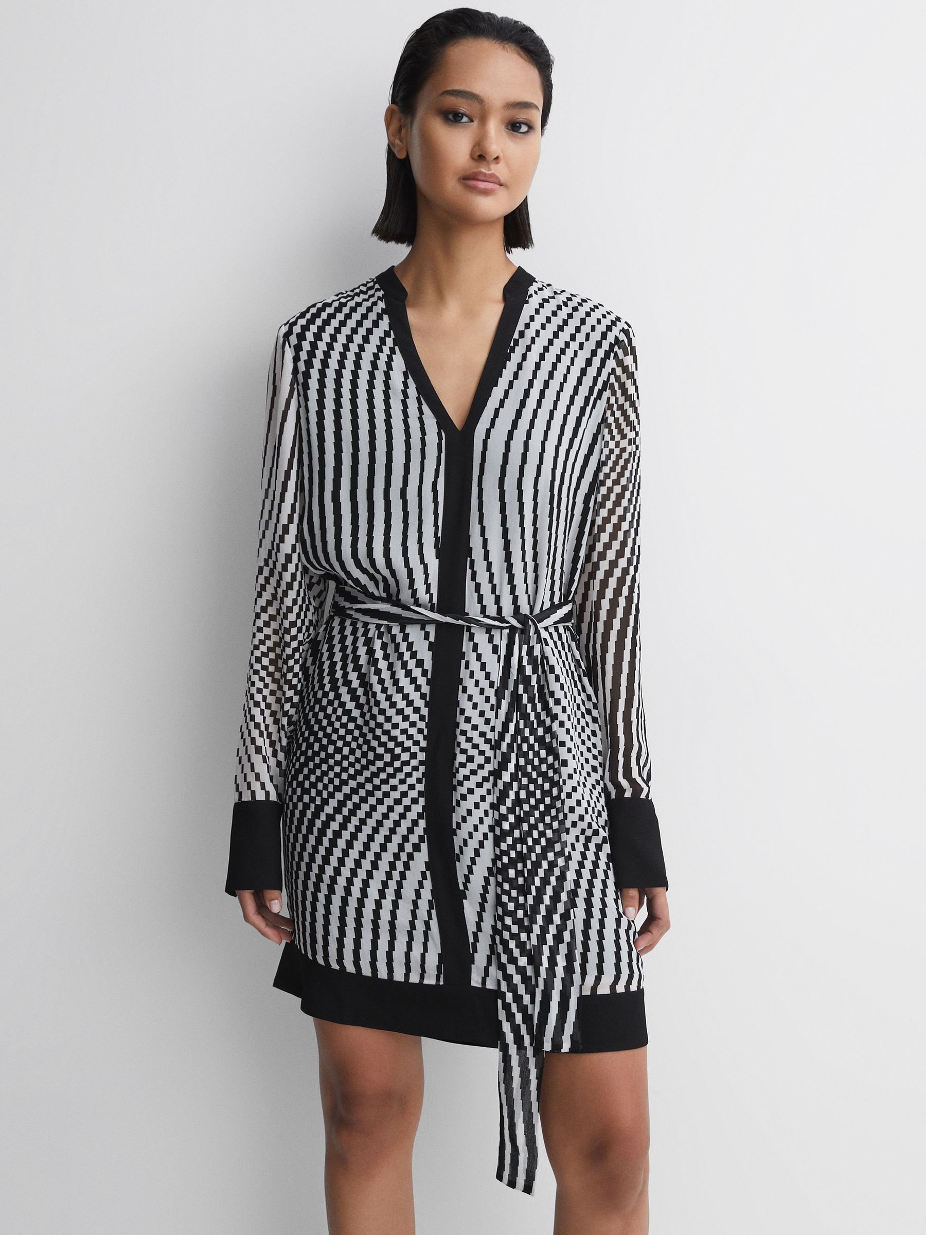 Check Belted Mini Dress in Black/White - Image 4 of 5