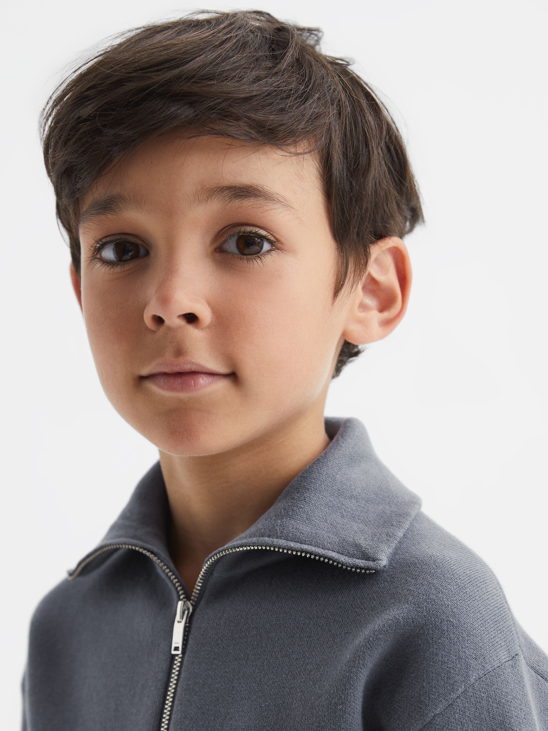 Senior Half Zip Funnel Neck Colourblock Jumper in Airforce Blue - Image 1 of 5