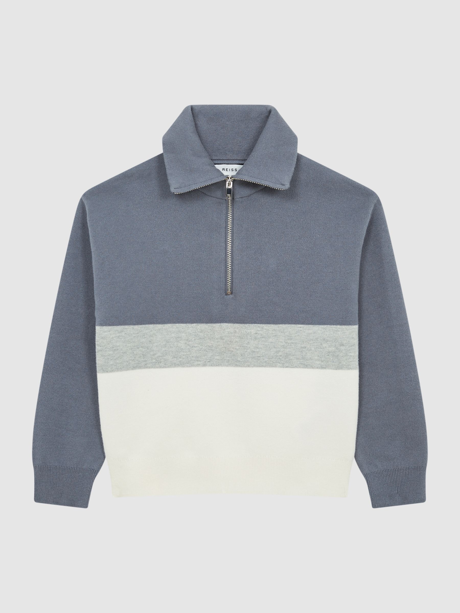 Senior Half Zip Funnel Neck Colourblock Jumper in Airforce Blue - Image 2 of 5