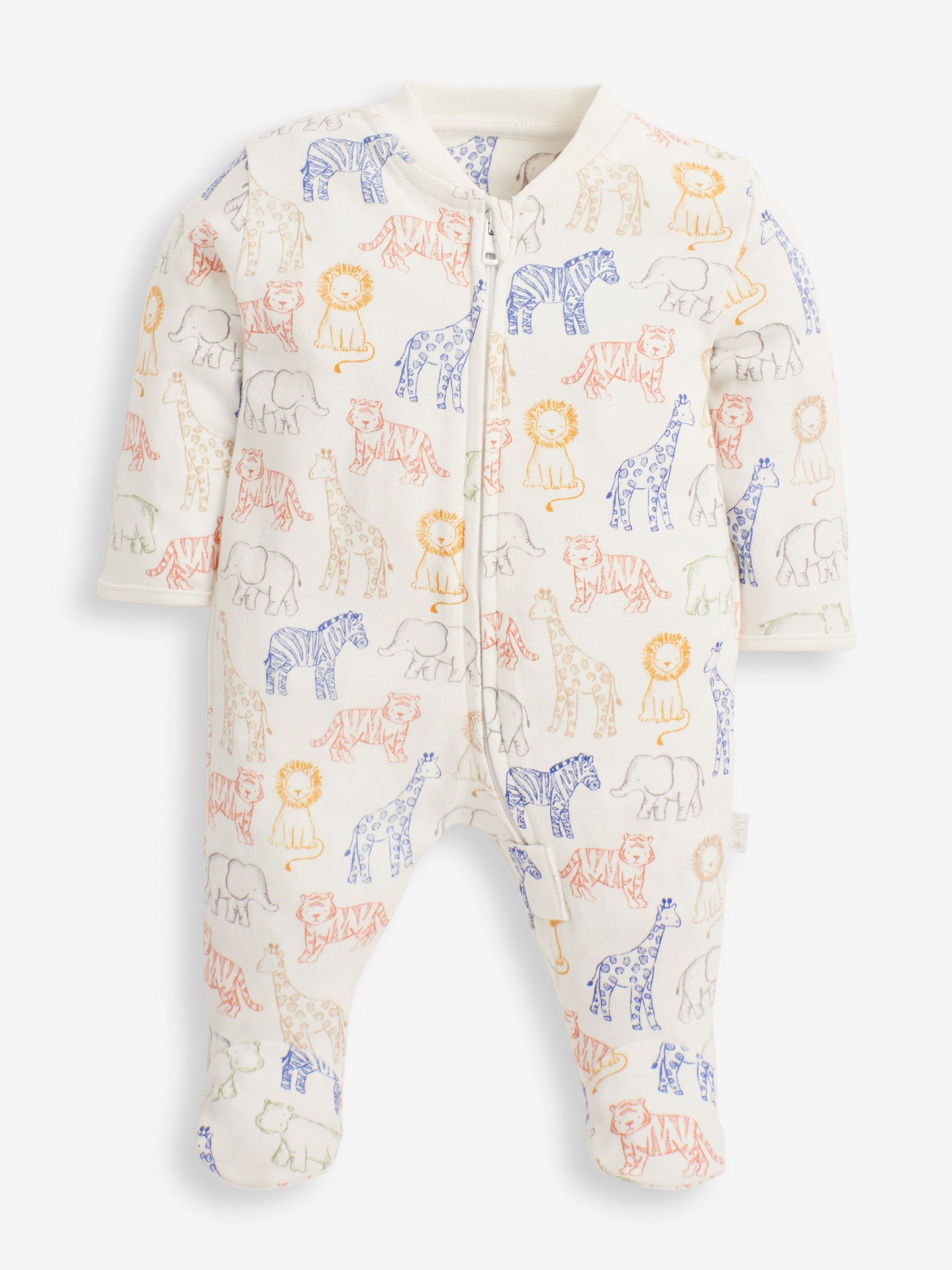 Cream Safari Print Zip Cotton Baby Sleepsuit - Image 2 of 4