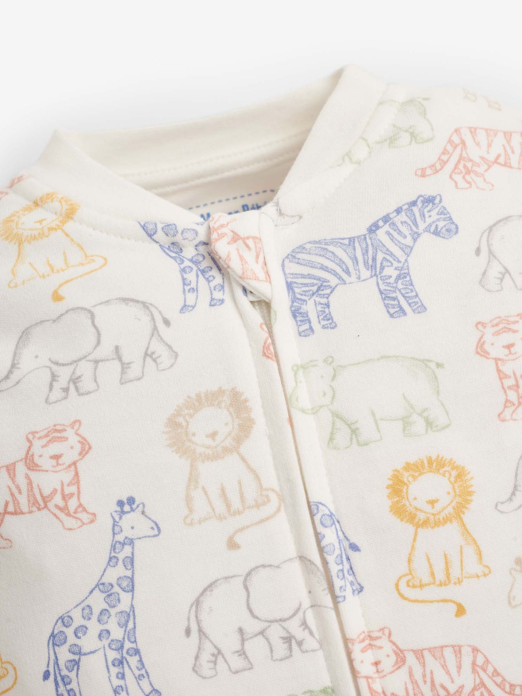 Cream Safari Print Zip Cotton Baby Sleepsuit - Image 3 of 4