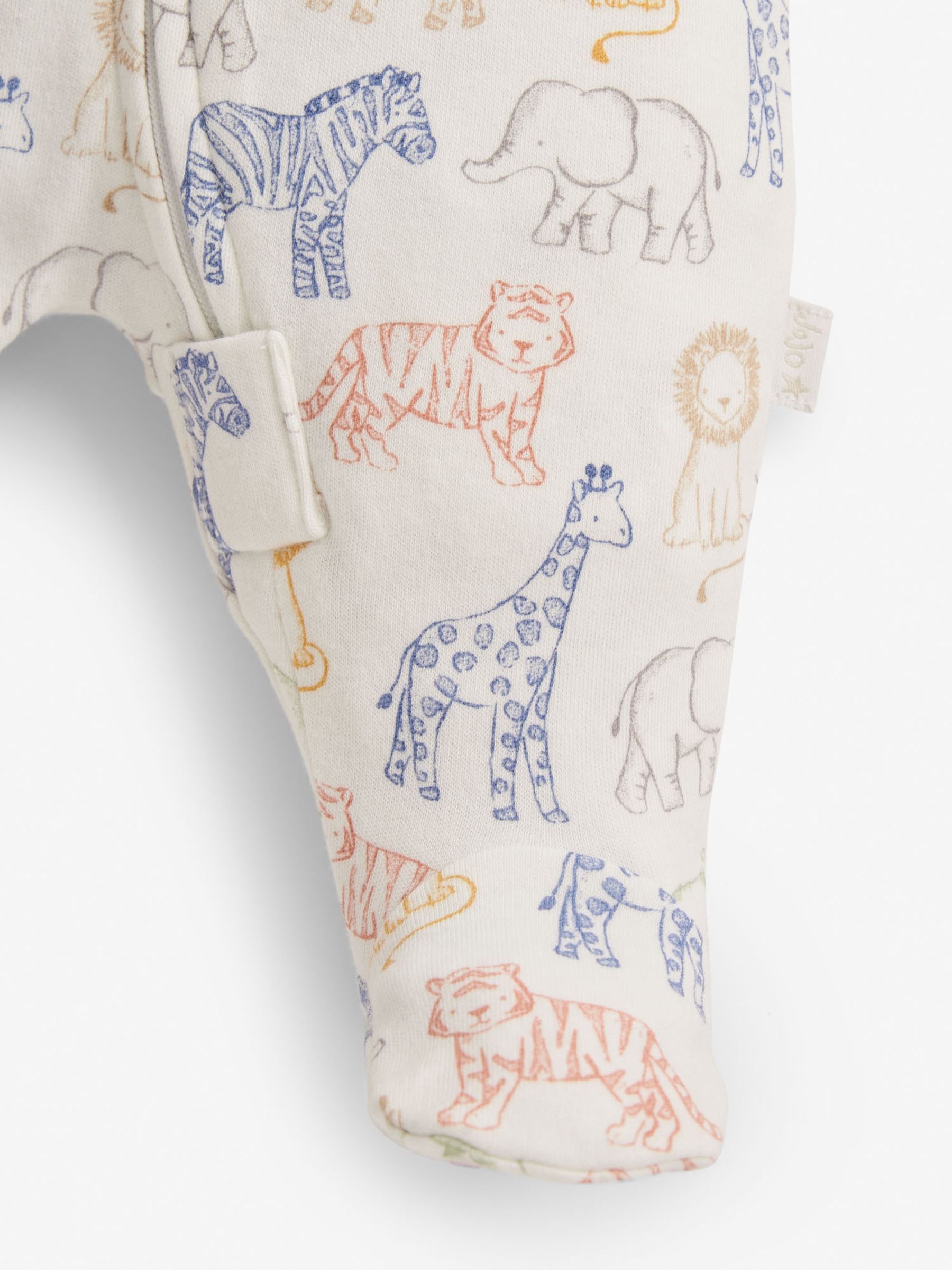 Cream Safari Print Zip Cotton Baby Sleepsuit - Image 4 of 4