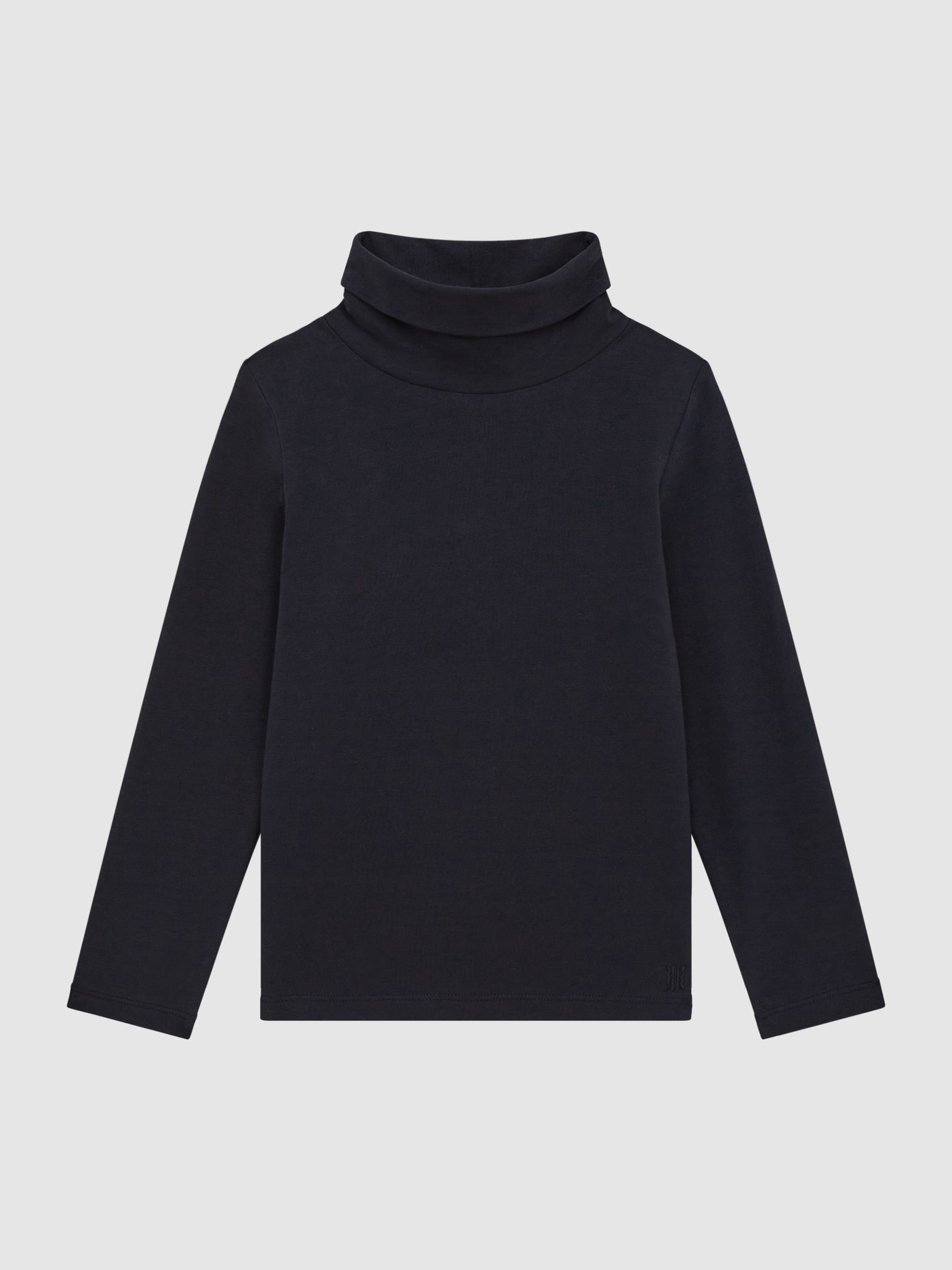Cotton Blend Roll Neck Top in Navy - Image 2 of 6