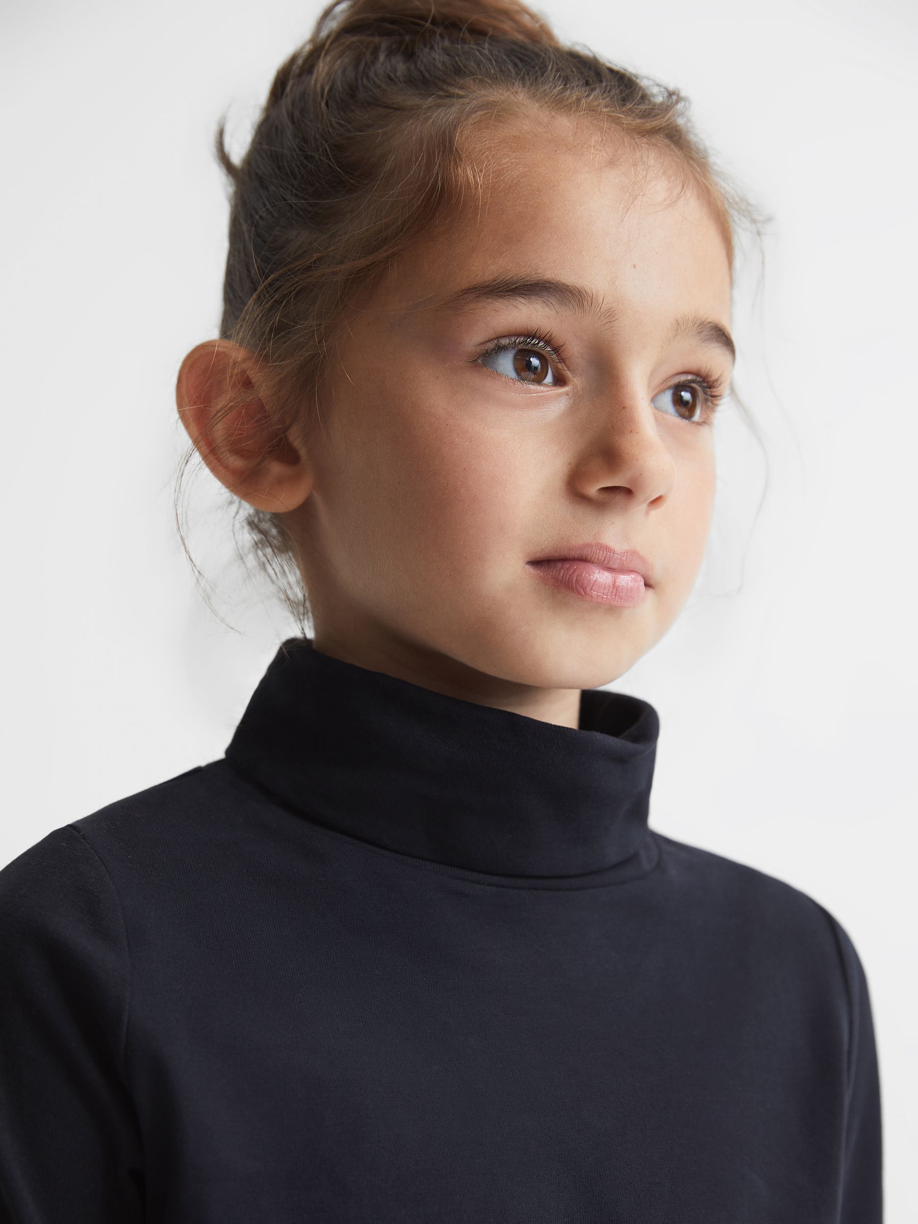 Cotton Blend Roll Neck Top in Navy - Image 3 of 6