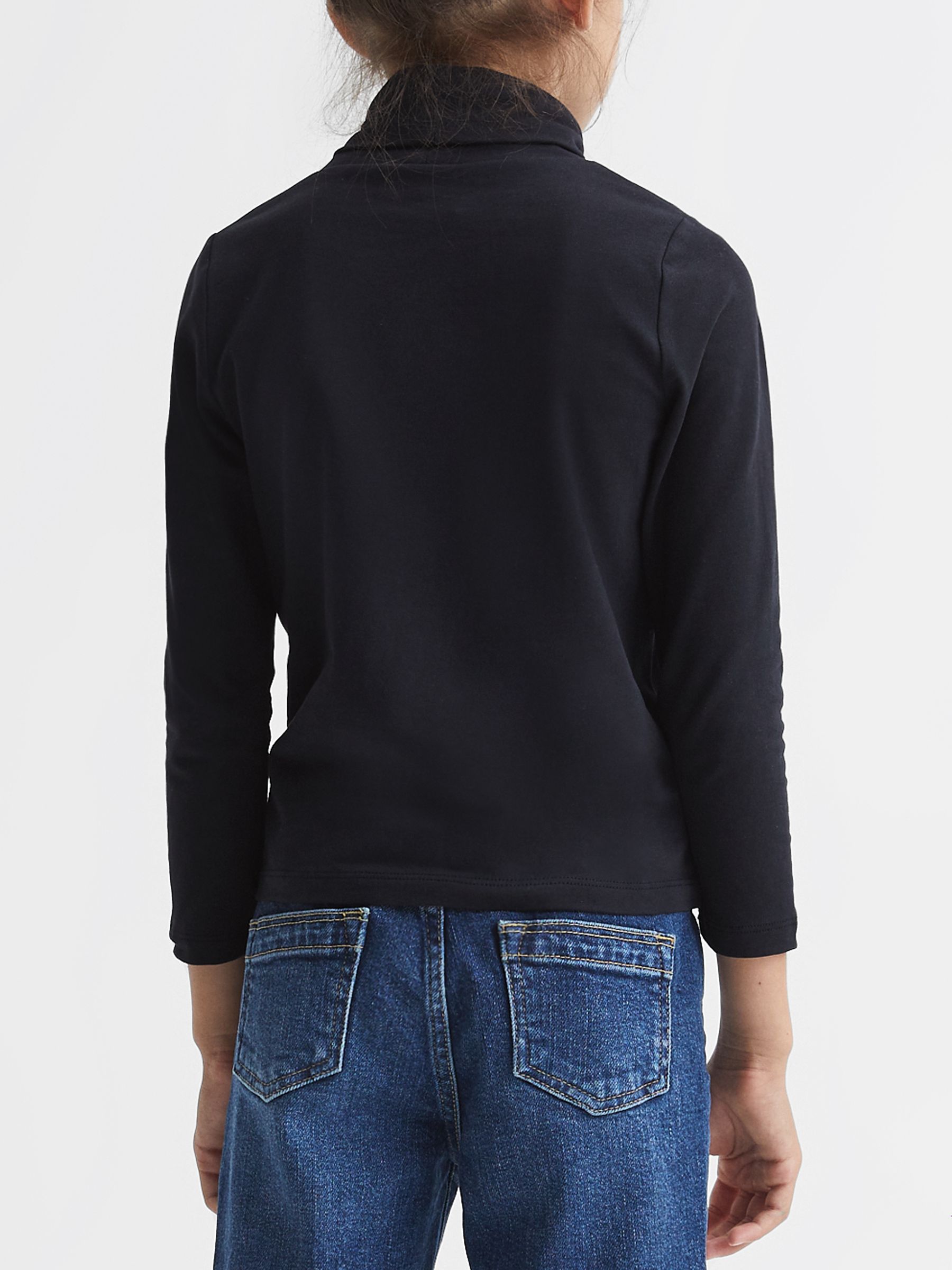 Cotton Blend Roll Neck Top in Navy - Image 5 of 6