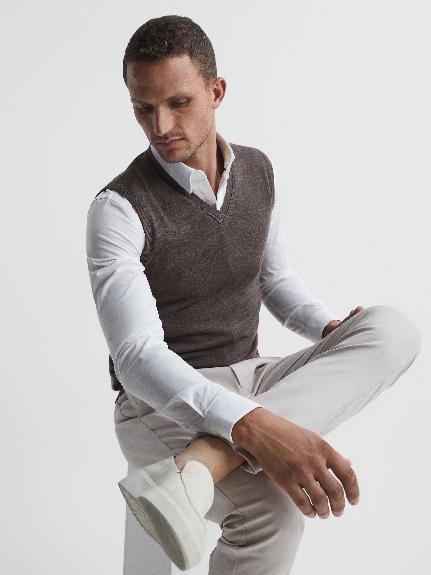 Sleeveless Merino Vest in Mouse Melange - Image 6 of 6