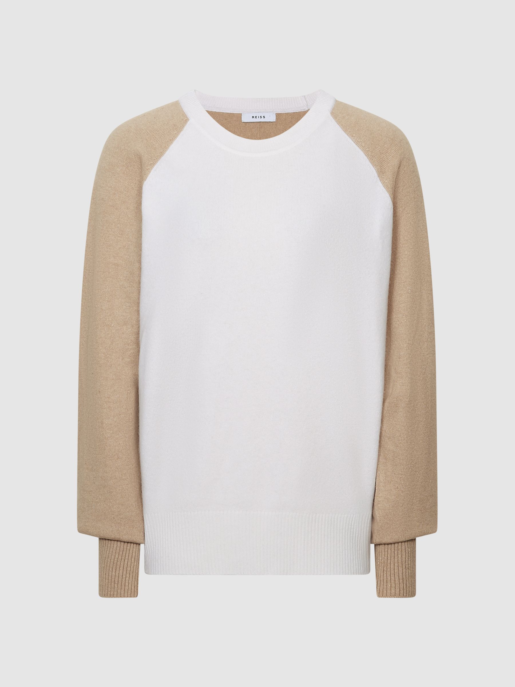 Colourblock Knitted Jumper in Ivory/Camel - Image 2 of 6 Colourblock Knitted Jumper in Ivory/Camel - Image 2 of 6