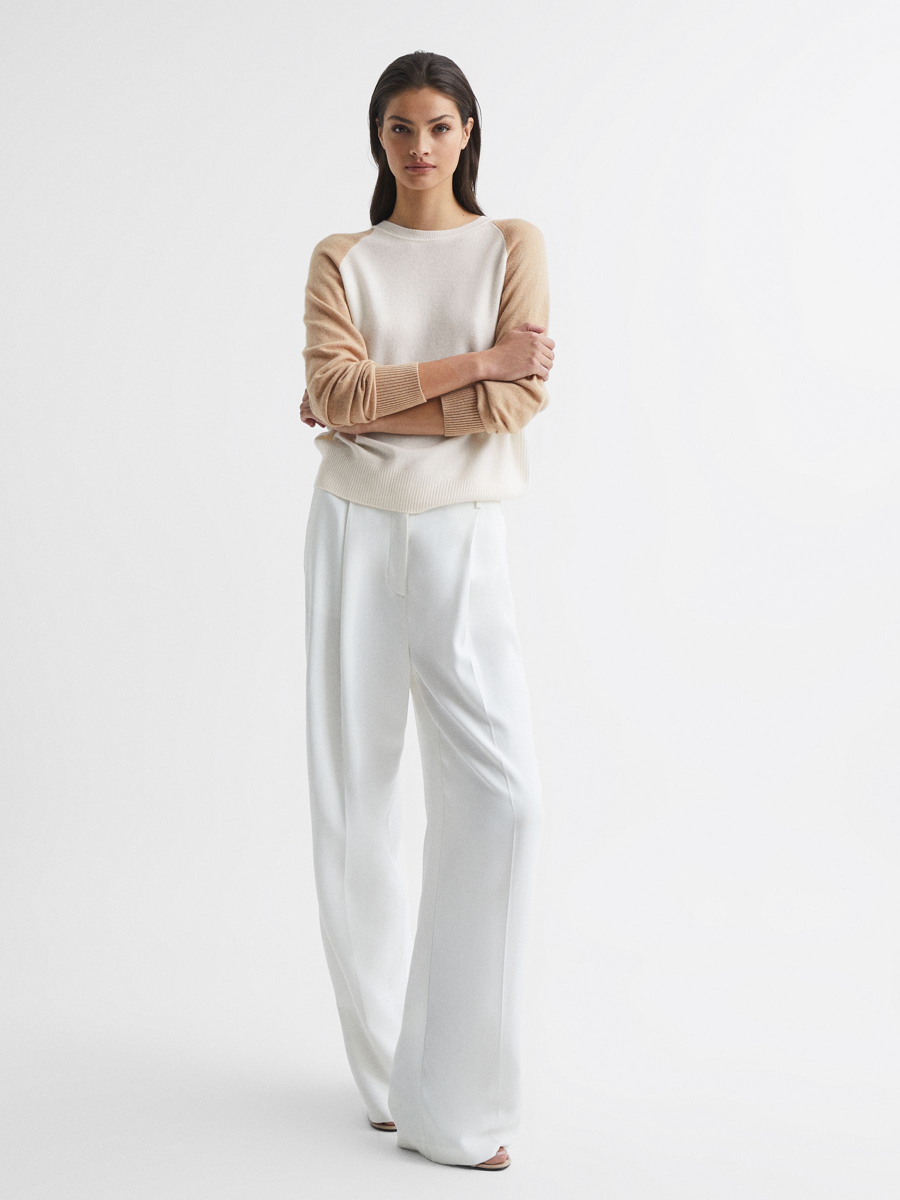 Colourblock Knitted Jumper in Ivory/Camel - Image 3 of 6