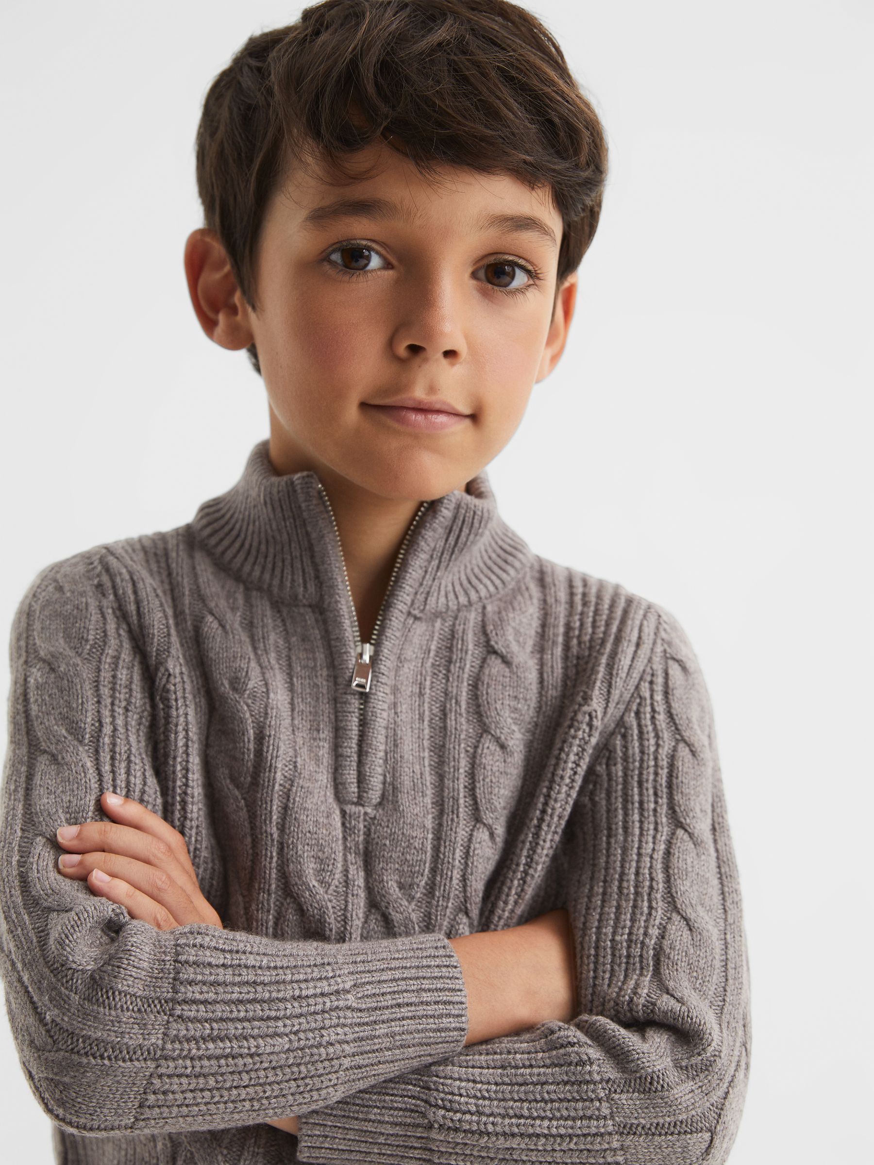 Senior Zip Neck Jumper in Mink - Image 3 of 7