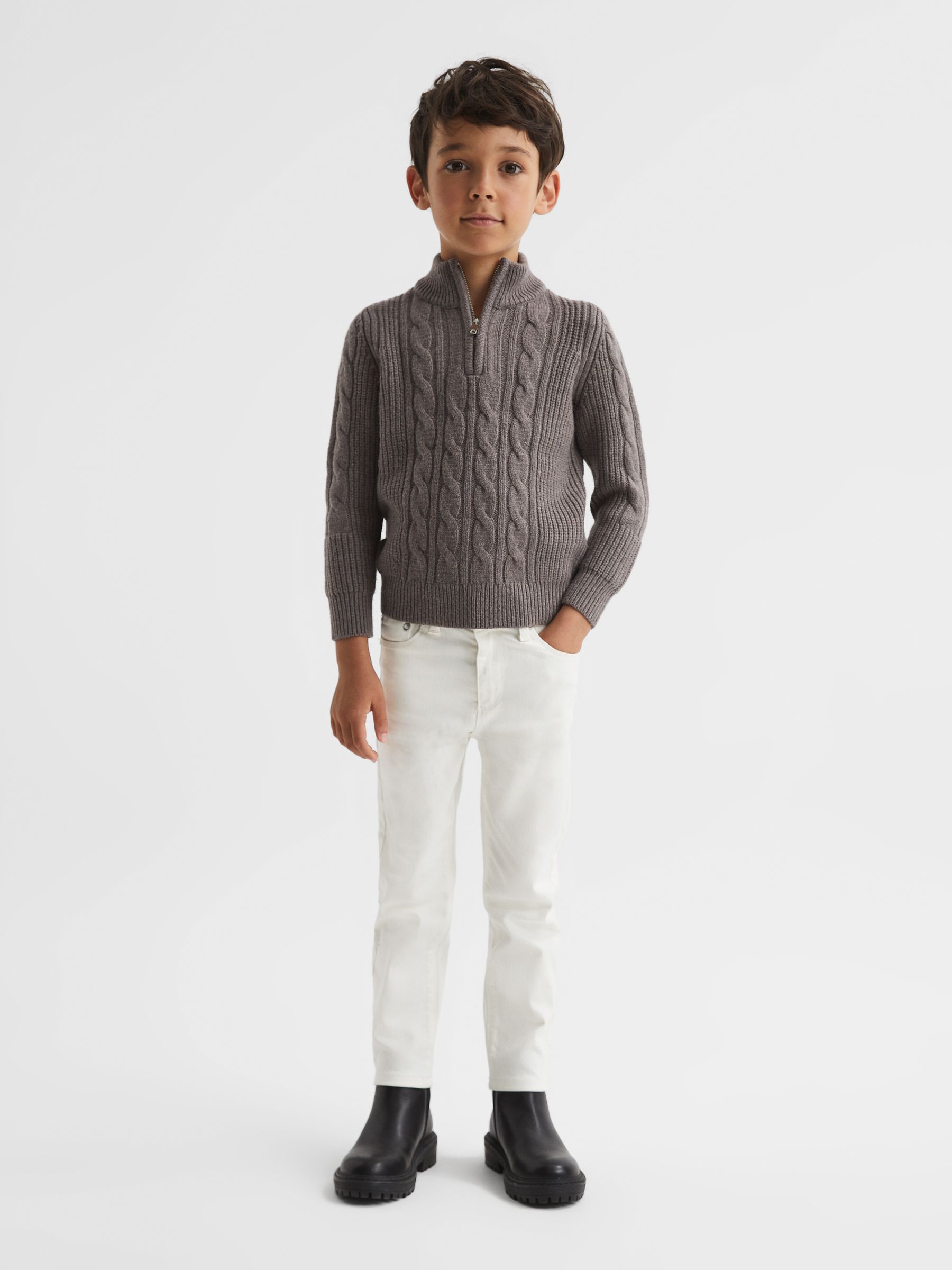 Senior Zip Neck Jumper in Mink - Image 6 of 7