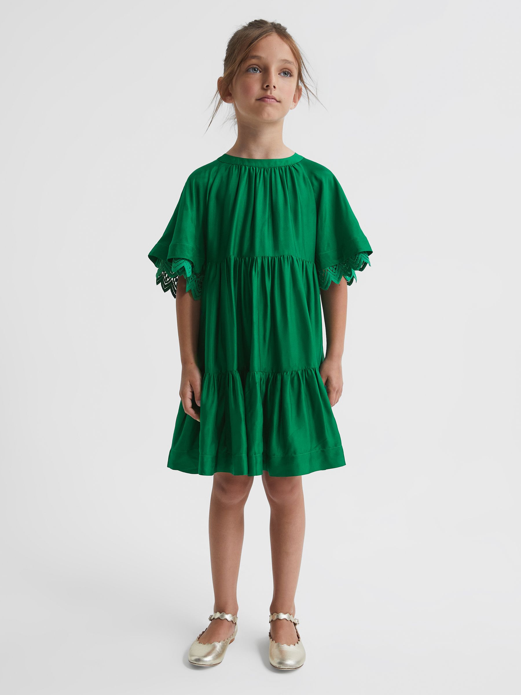 Reiss Florere Dropped Waist Midi Dress in Khaki - REISS
