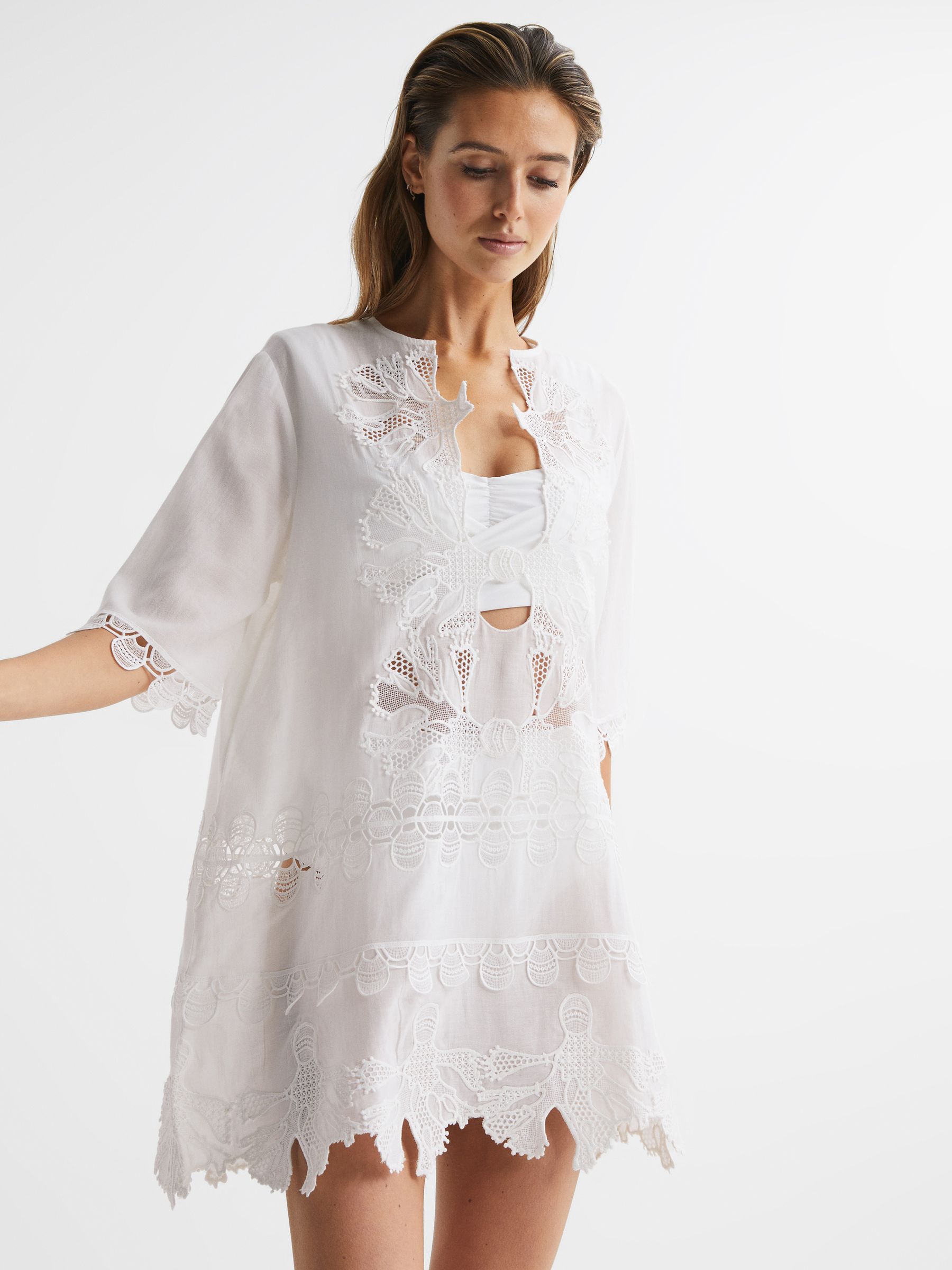 Embroidered Kaftan in White - Image 3 of 7