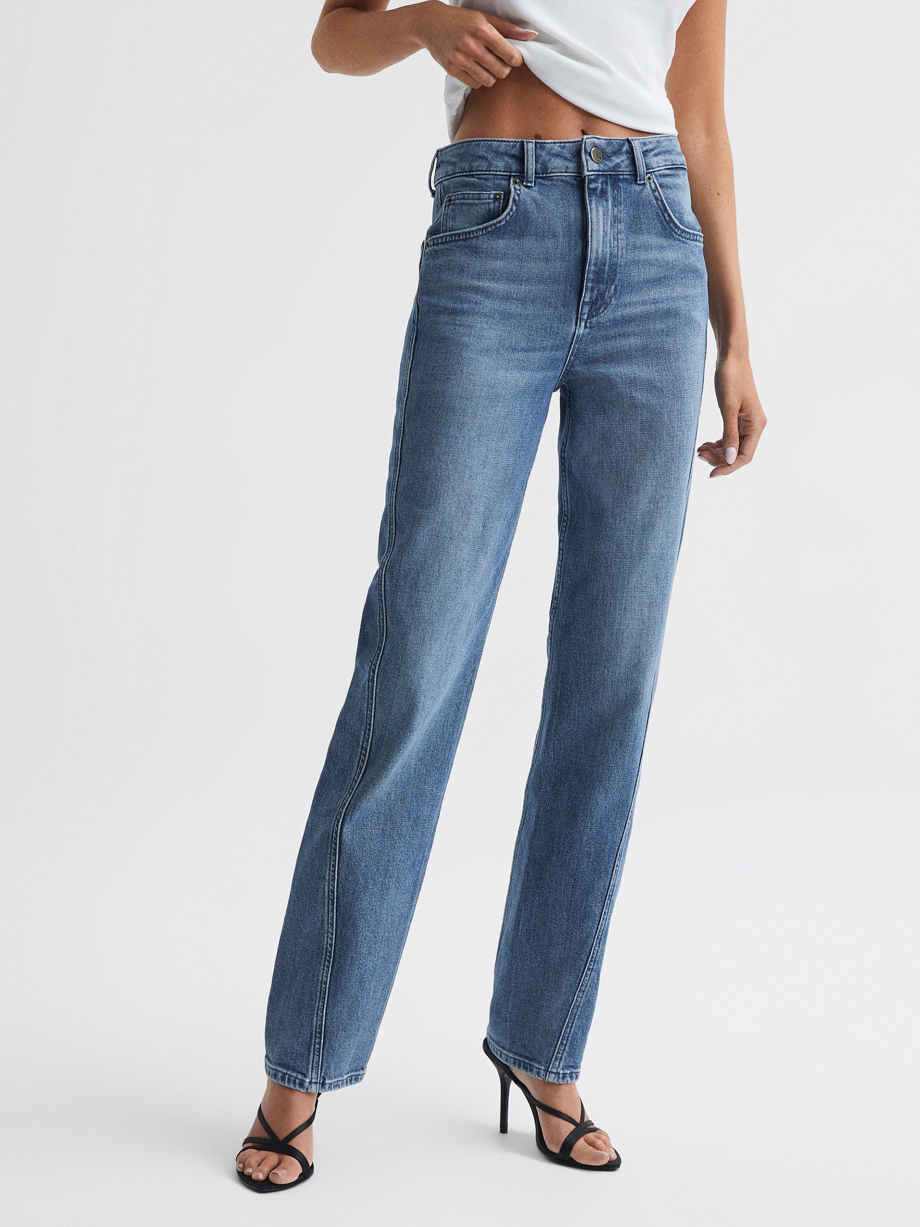 Mid Rise Straight Leg Jeans in Mid Blue - Image 6 of 9