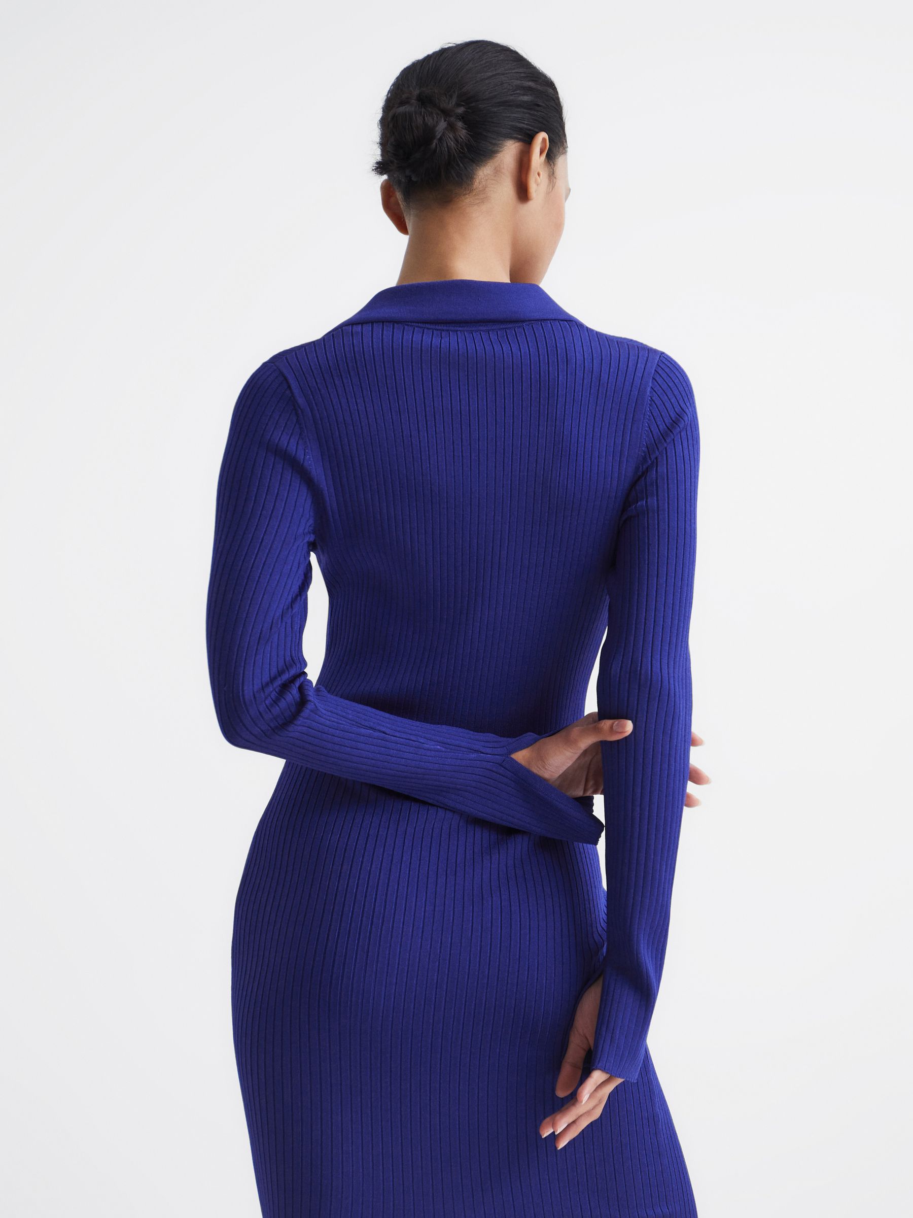 Collared Knitted Bodycon Dress in Blue - Image 5 of 6
