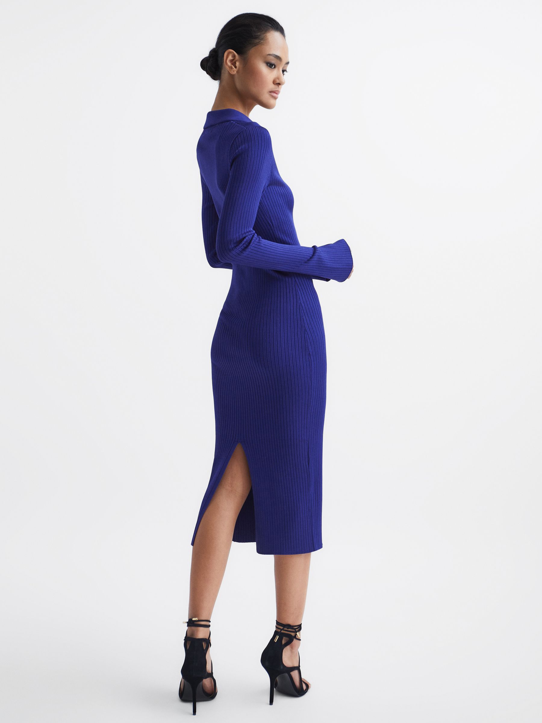 Collared Knitted Bodycon Dress in Blue - Image 6 of 6