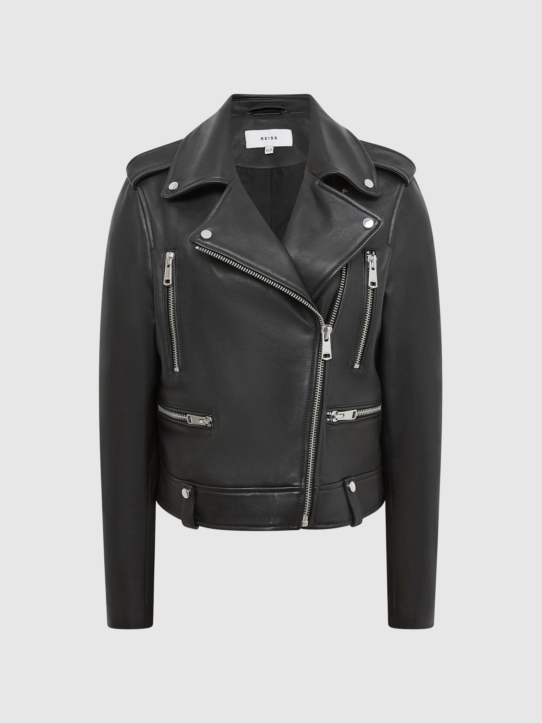 Leather Biker Jacket in Black - Image 2 of 7 Leather Biker Jacket in Black - Image 2 of 7