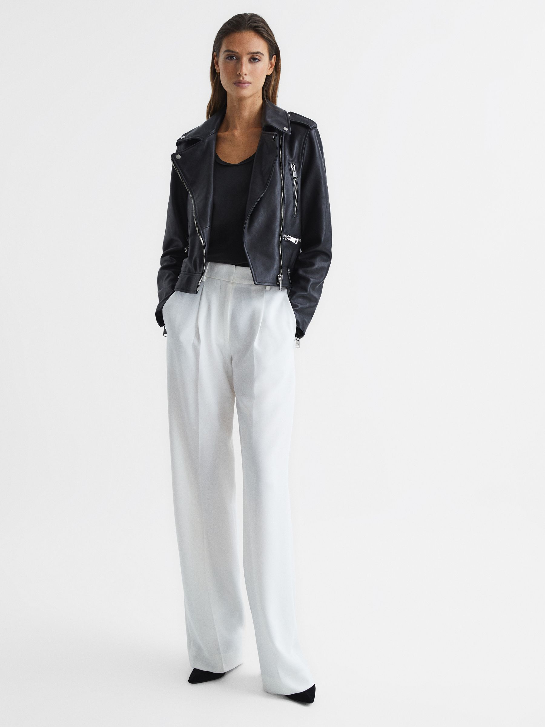 Leather Biker Jacket in Black - Image 3 of 7