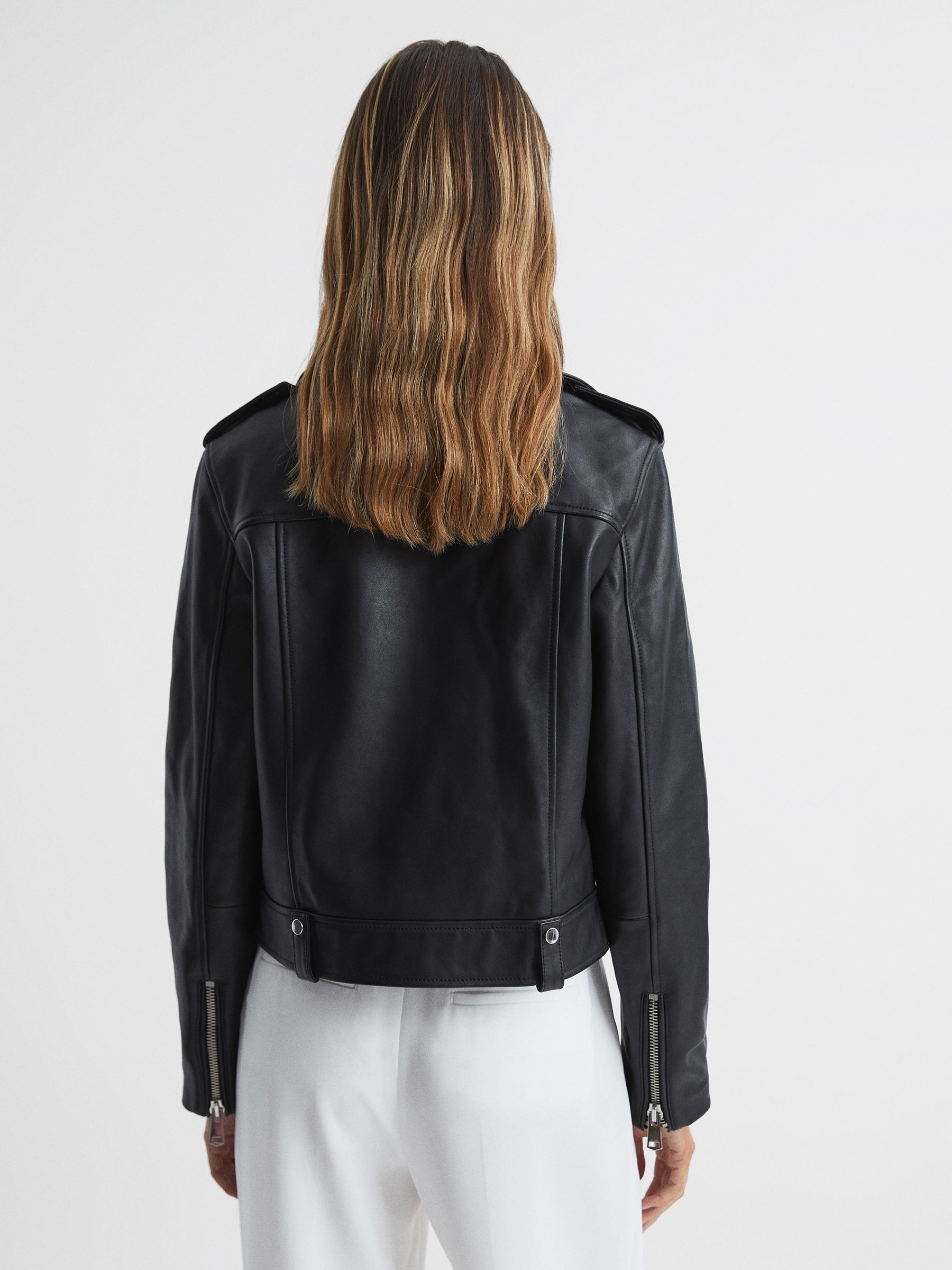 Leather Biker Jacket in Black - Image 5 of 7