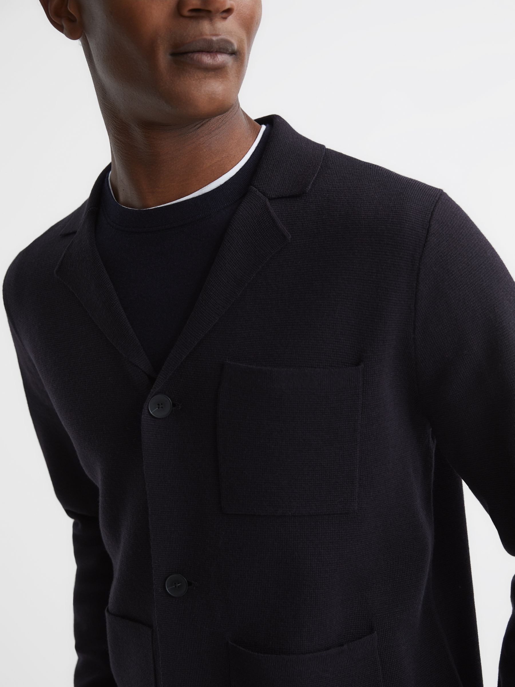 Button Through Slim Fit Wool Blazer in Navy - Image 4 of 6