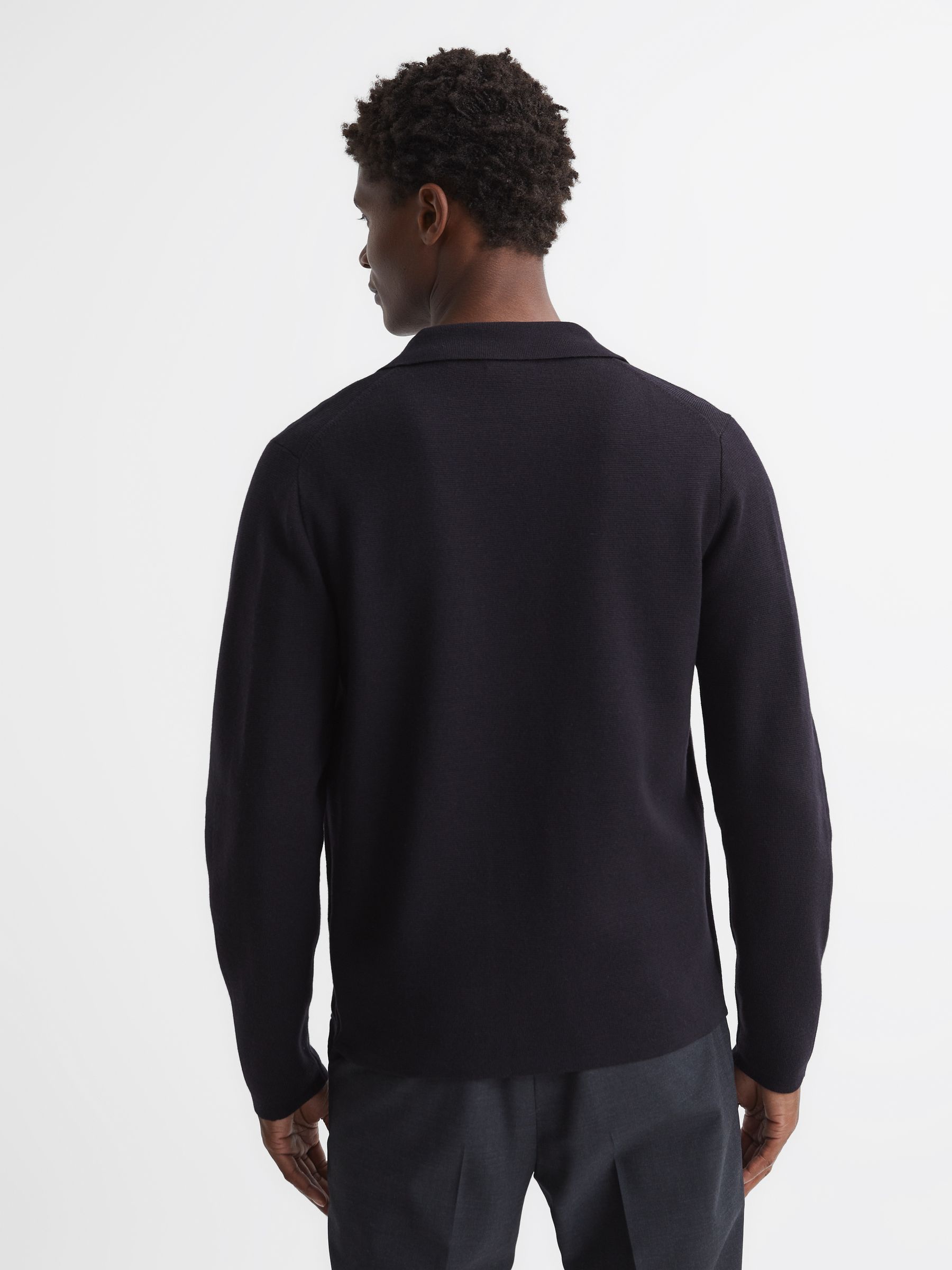 Button Through Slim Fit Wool Blazer in Navy - Image 5 of 6