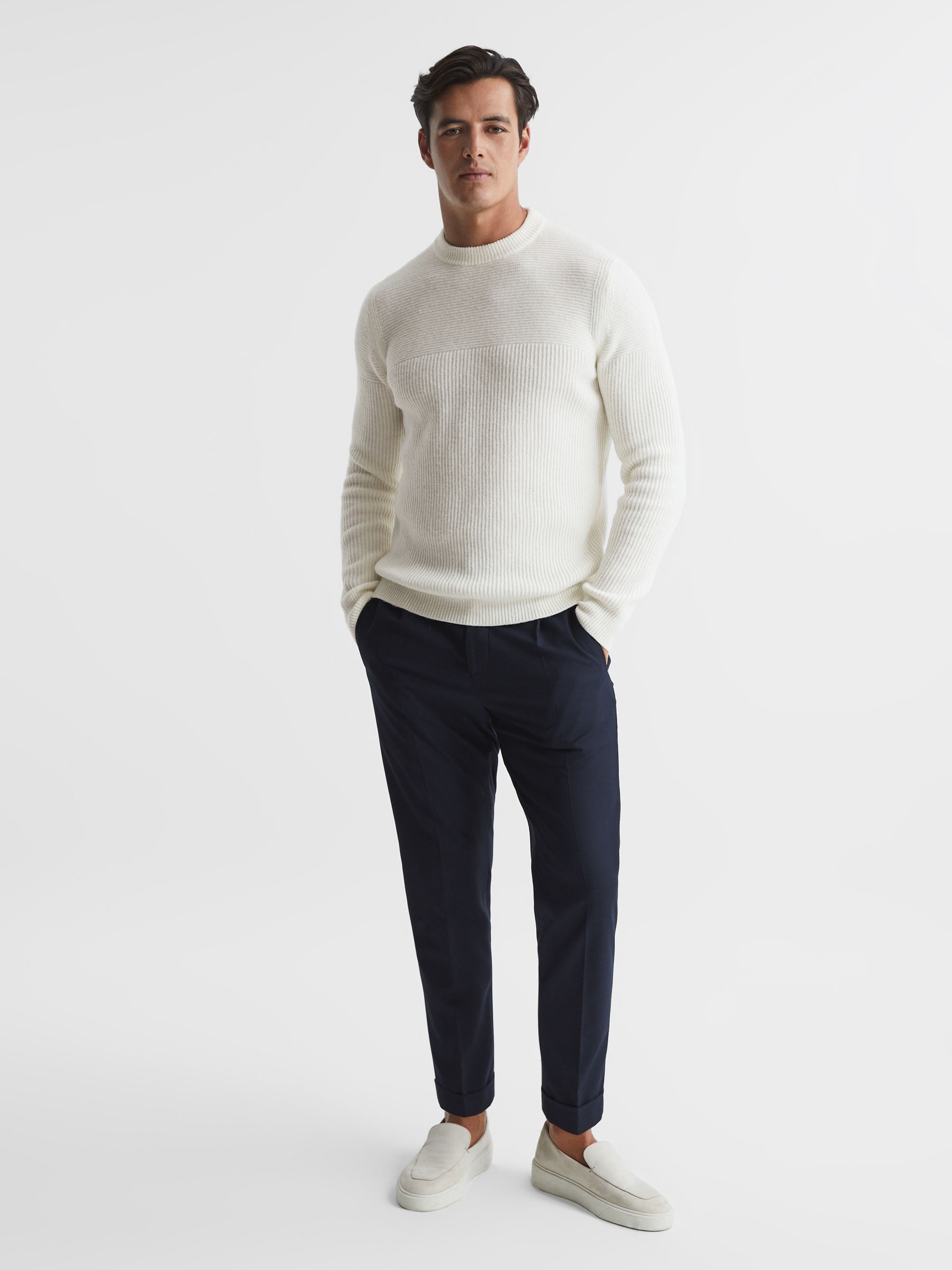 Crew Neck Ribbed Jumper in Ecru - Image 3 of 6