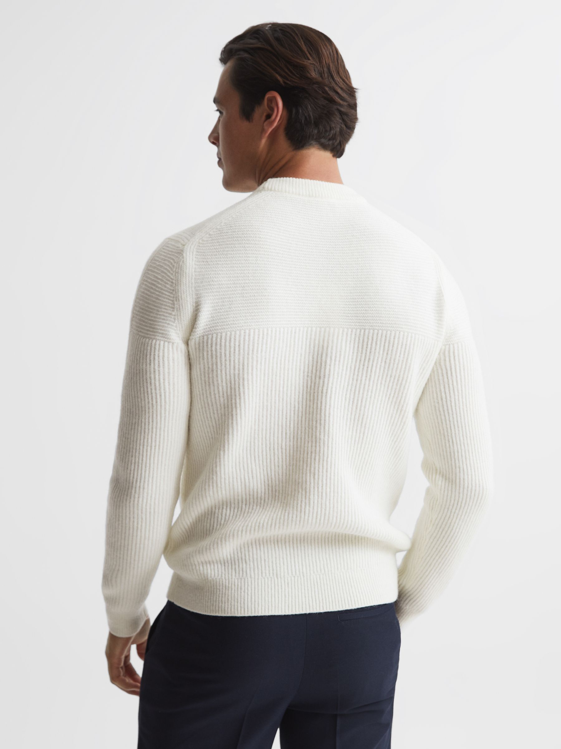 Crew Neck Ribbed Jumper in Ecru - Image 5 of 6