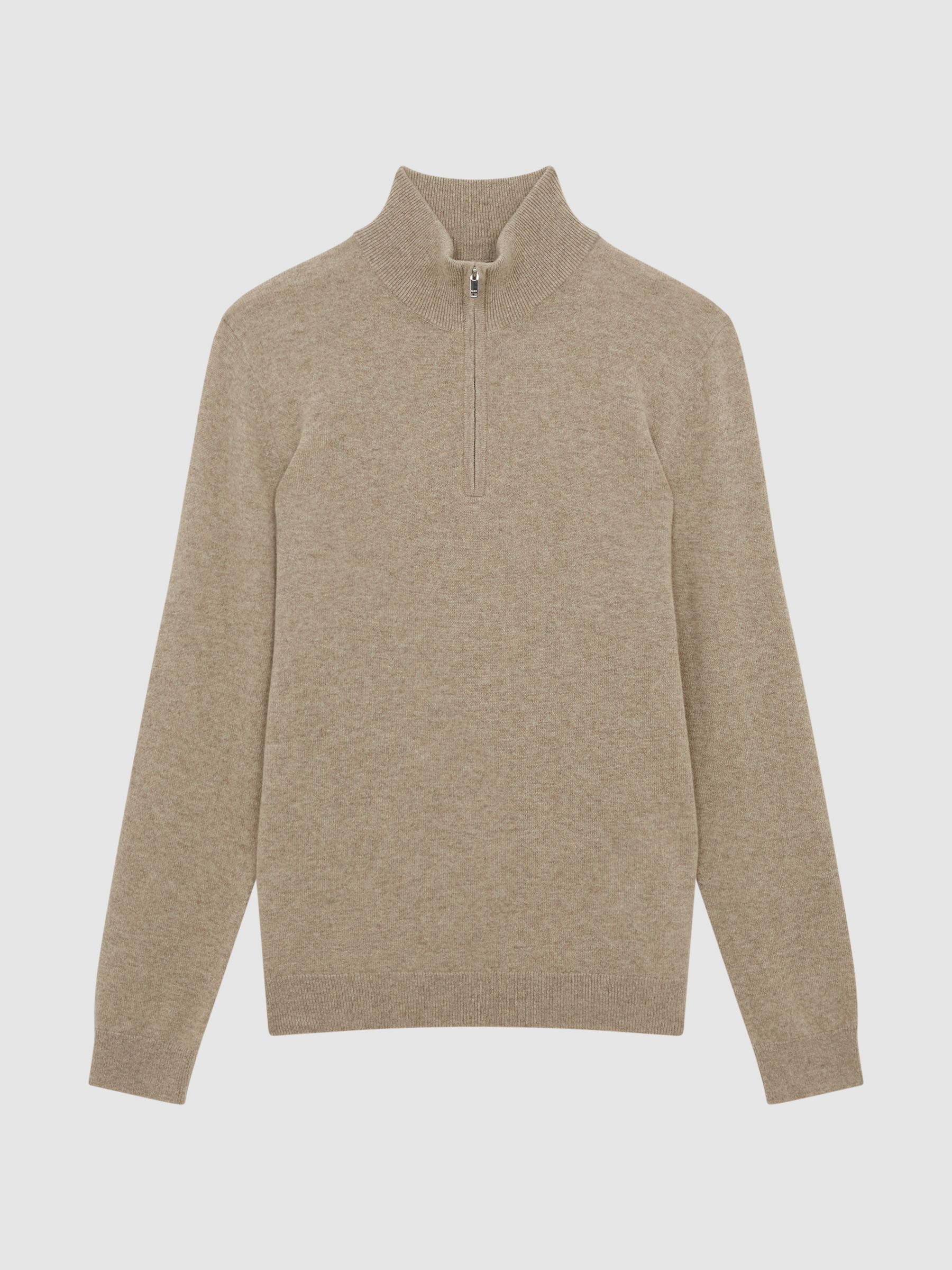 Cashmere Slim Fit Half Zip Jumper in Grain - Image 2 of 7 Cashmere Slim Fit Half Zip Jumper in Grain - Image 2 of 7