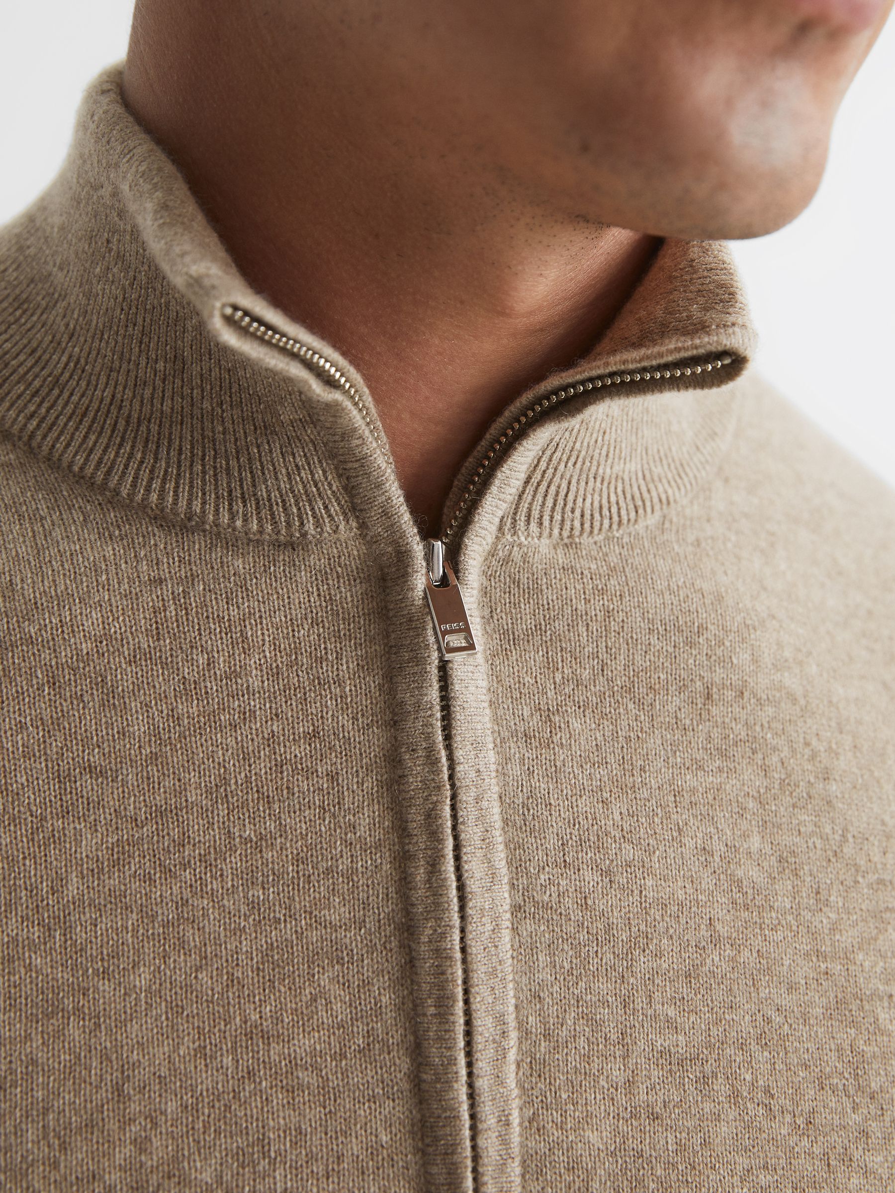 Cashmere Slim Fit Half Zip Jumper in Grain - Image 4 of 7