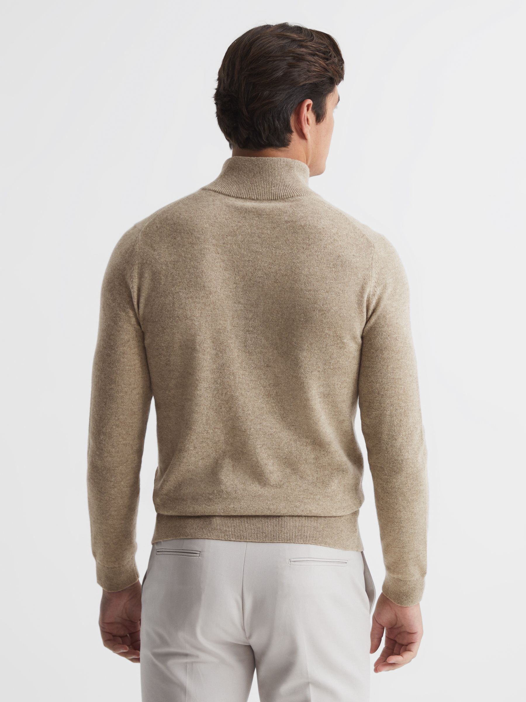 Cashmere Slim Fit Half Zip Jumper in Grain - Image 5 of 7